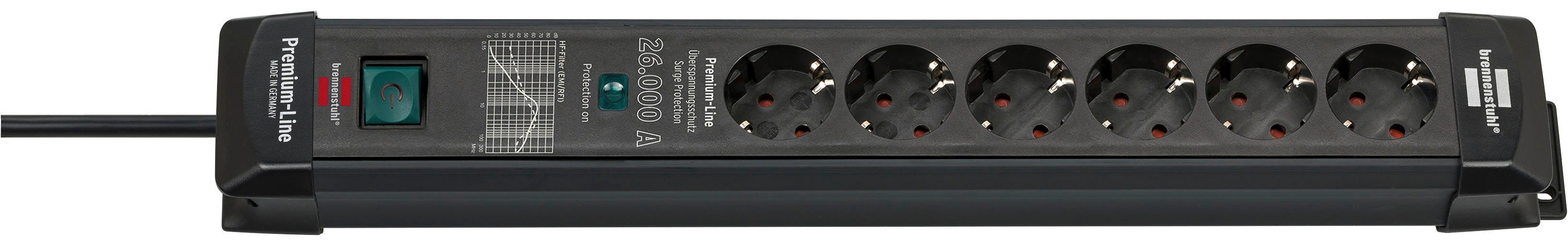 Brennenstuhl Premium-Line Steckdosenleiste bis m), zu Überspannungsschutz Schalter und 26.000A (Kabellänge 6-fach 1,8 mit