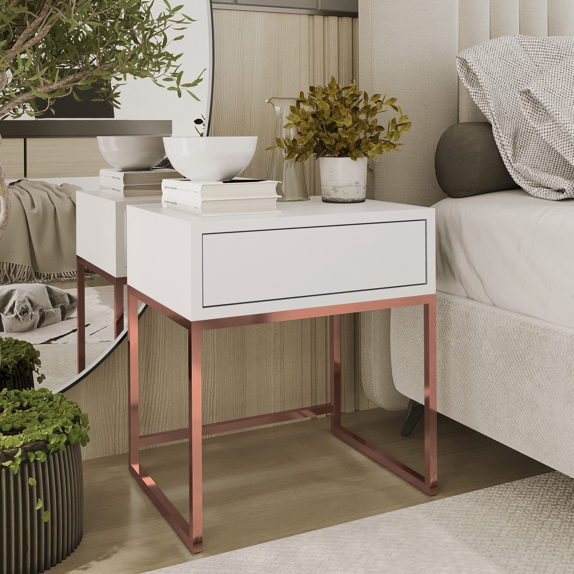 Design Möbel Nachttisch Moderner Nachttisch Glamour mit Schublade Schlafzimmer Metallgestell