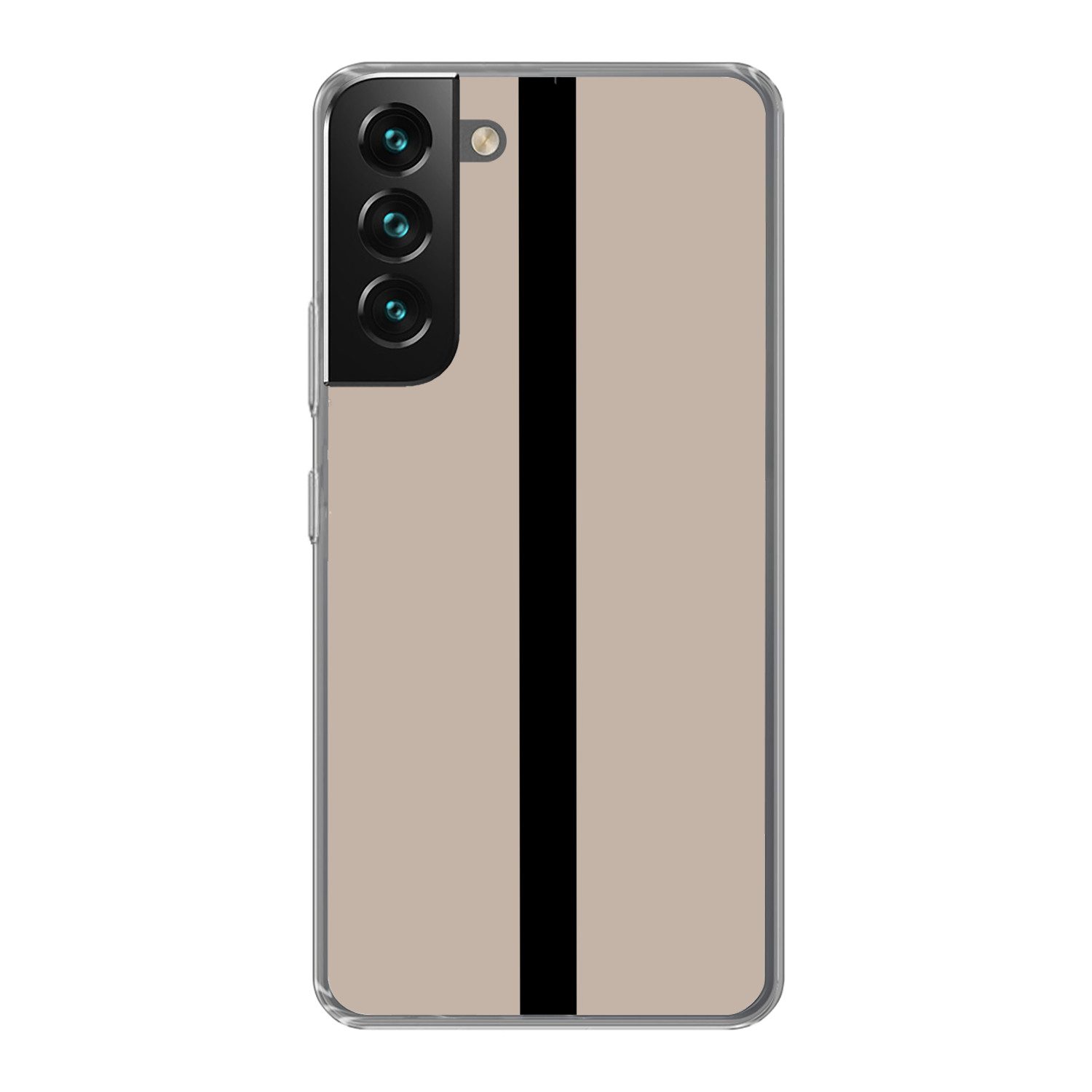 MuchoWow Handyhülle für Samsung Galaxy S22 Beige - Schwarz - Gestreift - Minimalistisch, Phone Case, Silikon, Schutzhülle Dünn