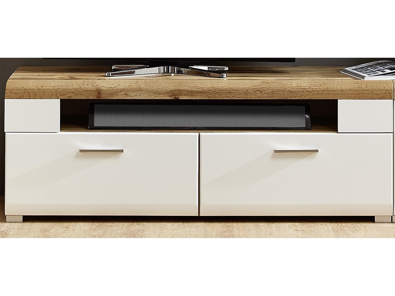 freiraum Wohnwand Kathlin, (3-teilig), (3-teilig) in Weiß matt / Eiche Dekor - 220x160x47 (BxHxT)