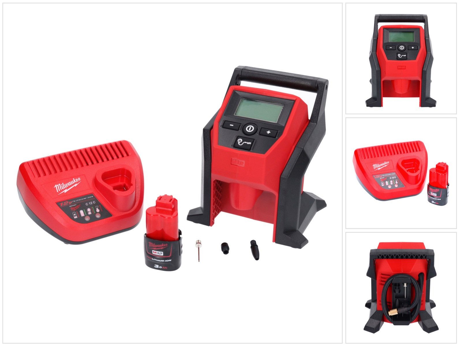 Milwaukee Akku-Handkompressor M12 BI-301C Akku Kompressor 12 V + 1x Akku 3,0 Ah + Ladegerät