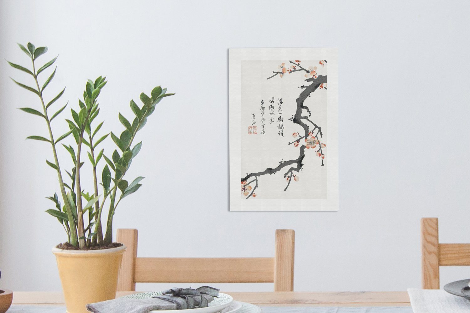 Leinwandbild bespannt Jahrgang, inkl. Japan Gemälde, Leinwandbild Blumen cm 20x30 Sakura - Zackenaufhänger, - fertig - St), (1 OneMillionCanvasses®