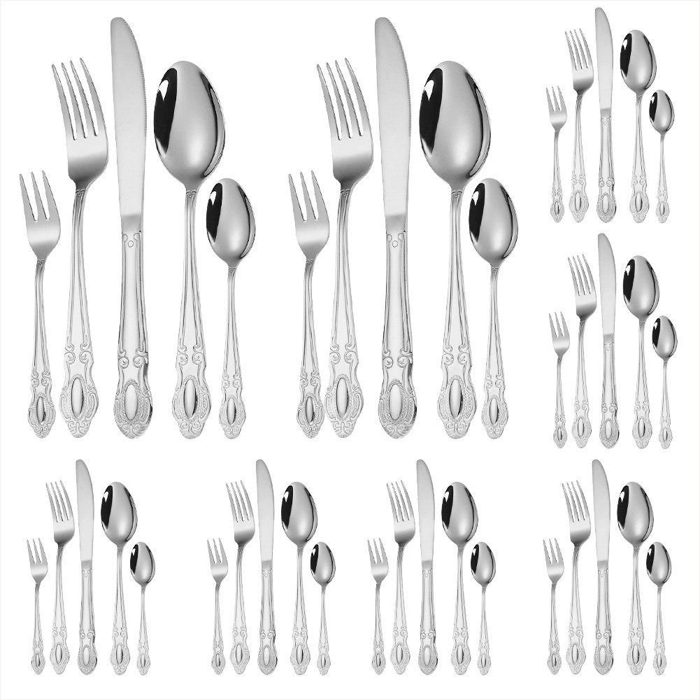 KingLux Besteck-Set 40 teiliges Besteck Set 8 Personen Luxus Palaststil glänzend (40-tlg), 8 Personen, Edelstahl