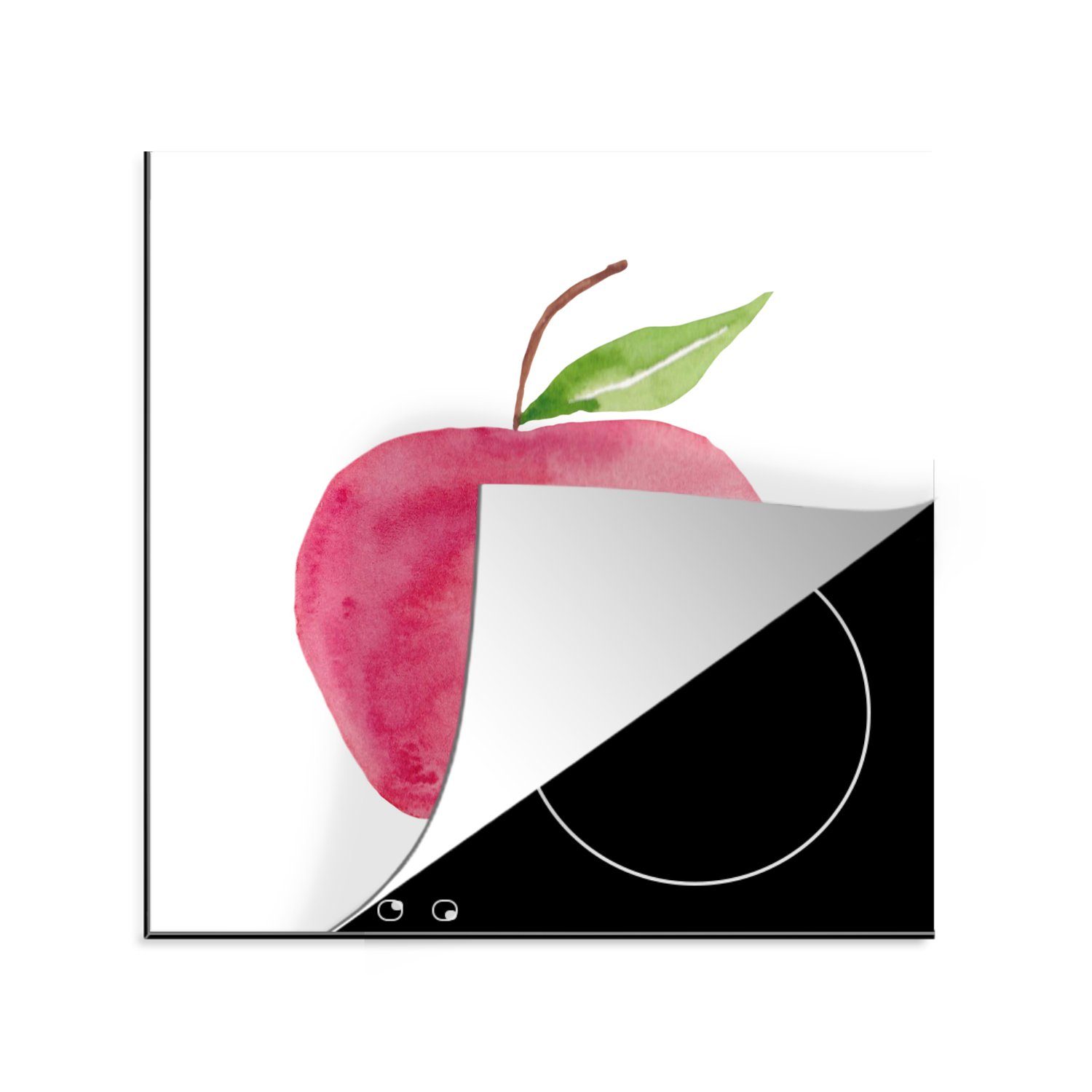 MuchoWow Herdblende-/Abdeckplatte Rot tlg), - Apfel Ceranfeldabdeckung, Aquarell, küche (1 - cm, Arbeitsplatte 78x78 Vinyl, für