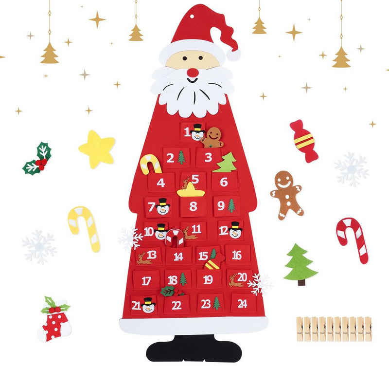 Homewit Adventskalender H 150cm * W 55cm Filz-Adventskalender (Santa Adventskalender zum Befüllen mit 24 Taschen Wandbehang DIY Weihnachtsmann Filz Nikolaus Countdown Dekoration, 1-tlg), für Weihnachten Geschenk, Weihnachtsschmuck, Home