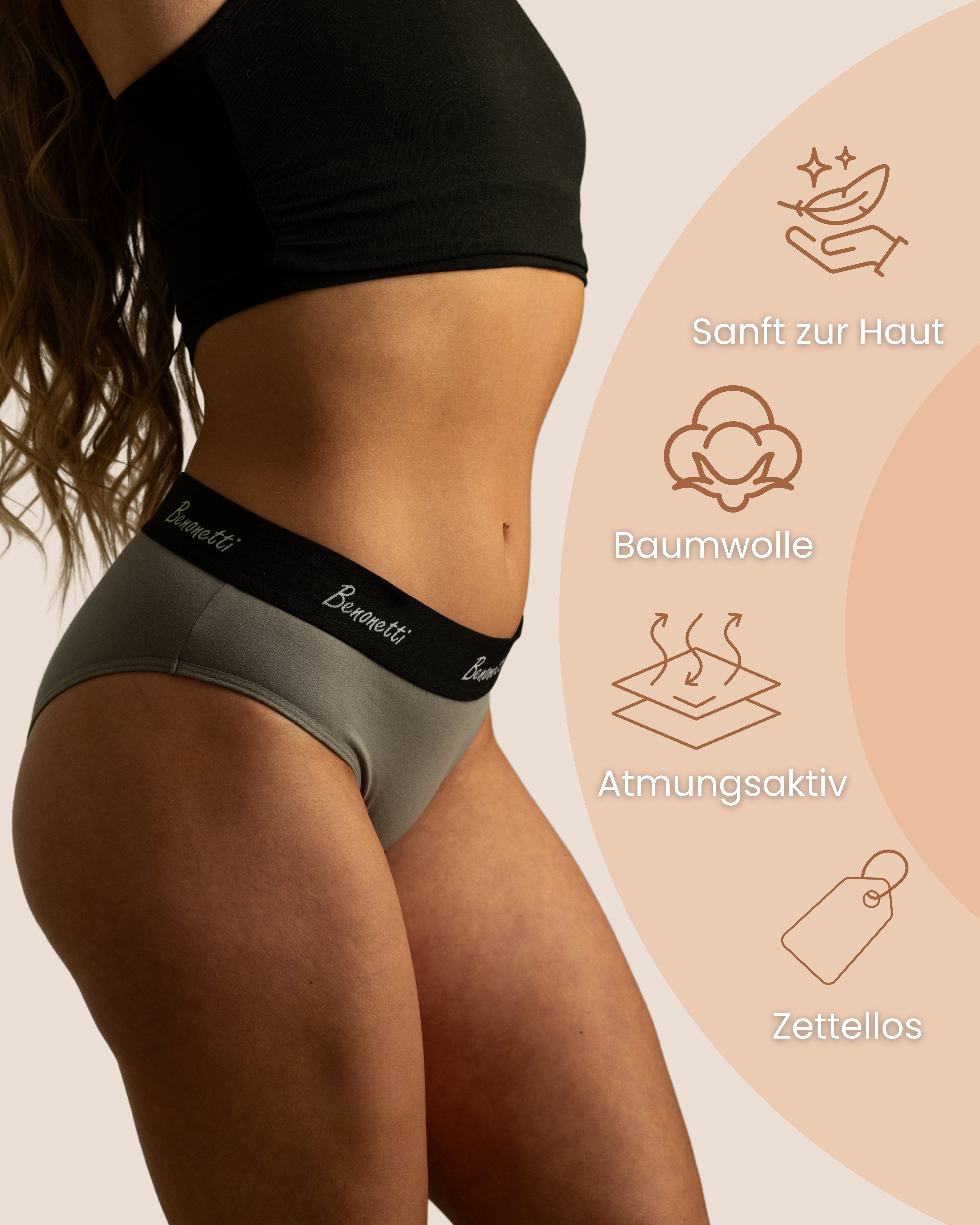 Benonetti Slip Damen 3er Pack aus Baumwolle und bequemer Passform (3er Set, 3er-Pack) Elastisch und bequemer Bund mit Logo