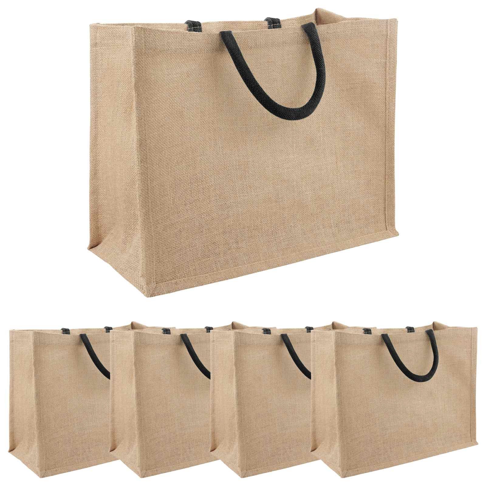 vidaXL Einkaufstrolley Jute-Handtaschen 5 Natürlich und Schwarz 42 x 33 x 19 cm