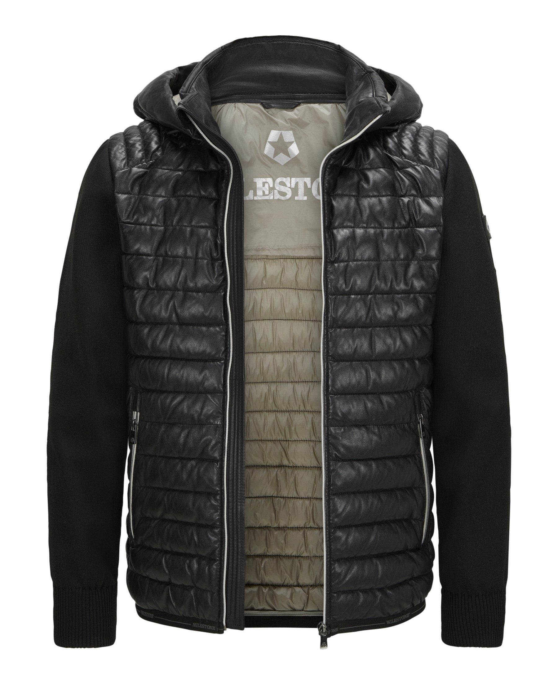 Milestone Hybridjacke MSTucker aus Lammleder mit abnehmbarer Kapuze, leicht und ganzjährig tragbar
