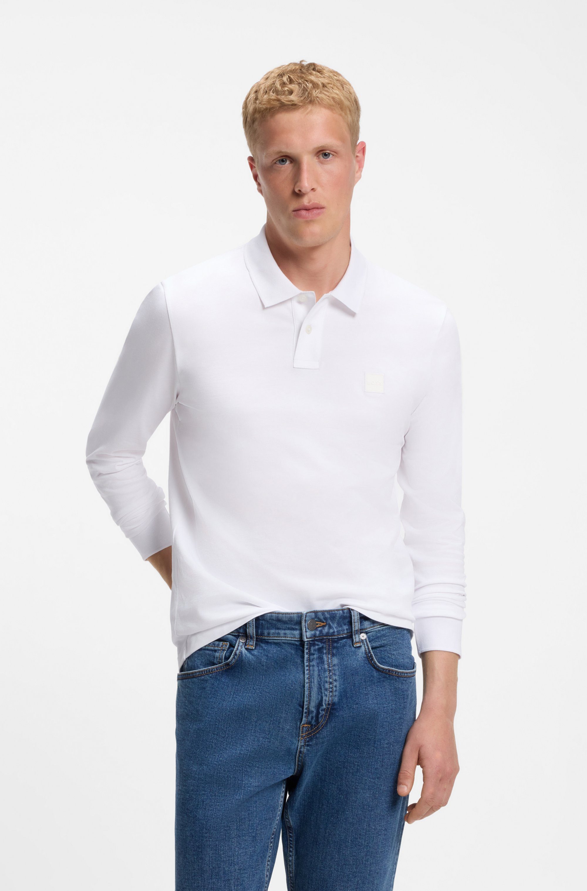 BOSS ORANGE Poloshirt Passerby Langarm Regular Fit Langarm Classic Stretch Pique Polo, pflegeleicht