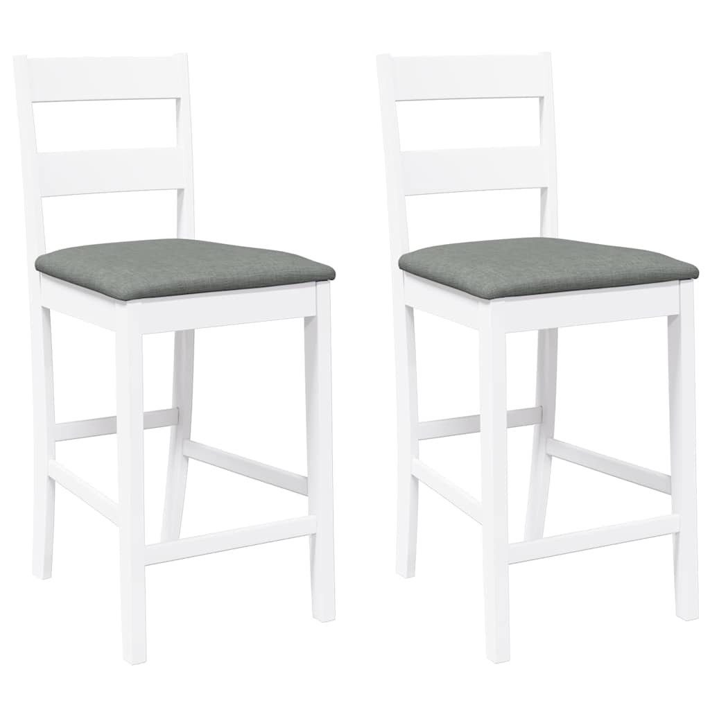 Barhocker Barhocker mit Kissen 2 Stk. Weiß Massivholz Gummibaum
