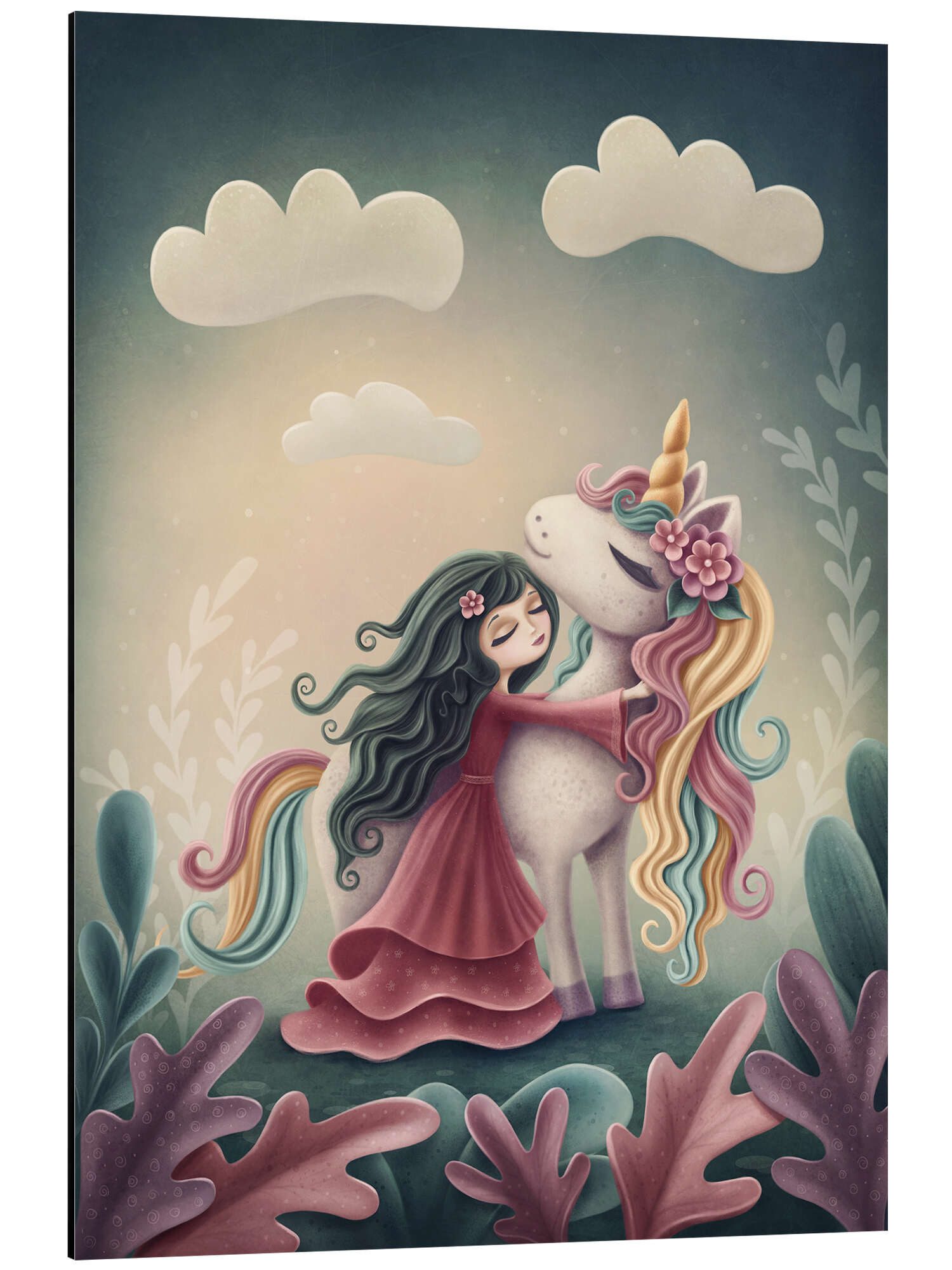 Posterlounge Wandbild Einhorn mit kleinem Mädchen, Elena Schweitzer, erhältlich als Poster, Leinwandbild, Wandsticker oder Acrylglasbild