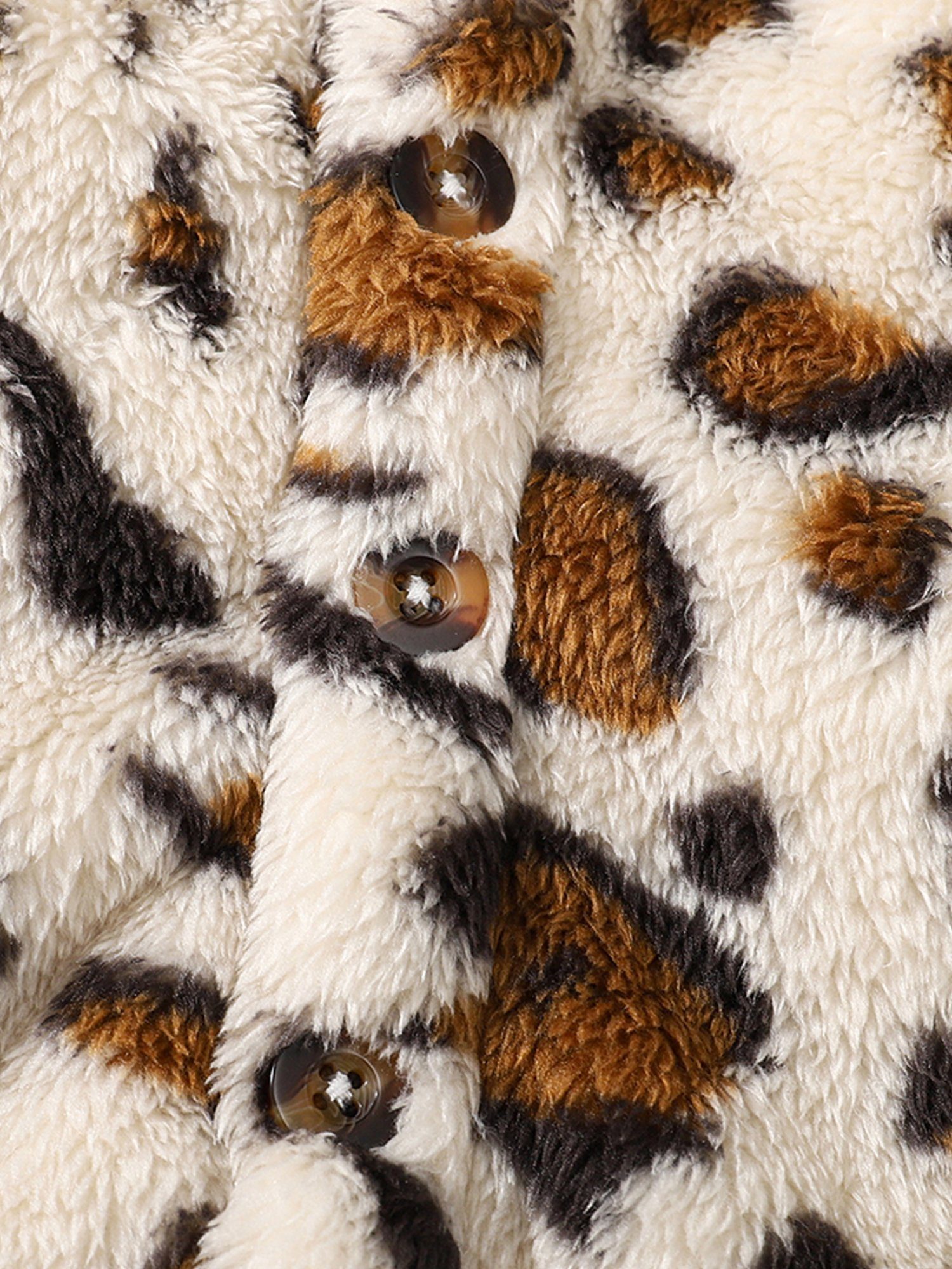 Knopfverschluss Leopardenmuster Plüsch Baby Langarmjacke Plüschjacke Kapuzenpullover Warme Kapuze Mädchen LAPA mit fit, Mantel mit Regular (1-tlg)