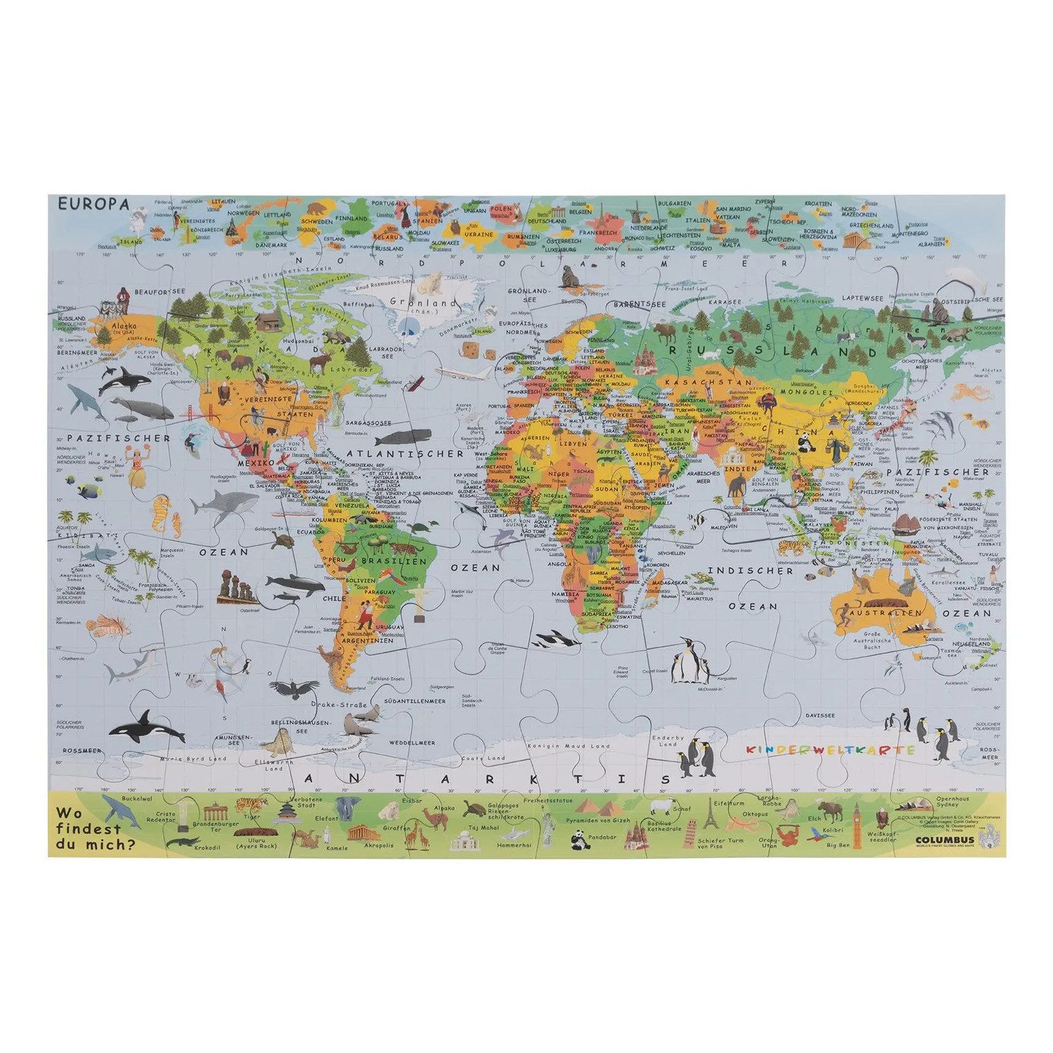Columbus Puzzle Die Kinderweltkarte als Puzzle, Puzzleteile