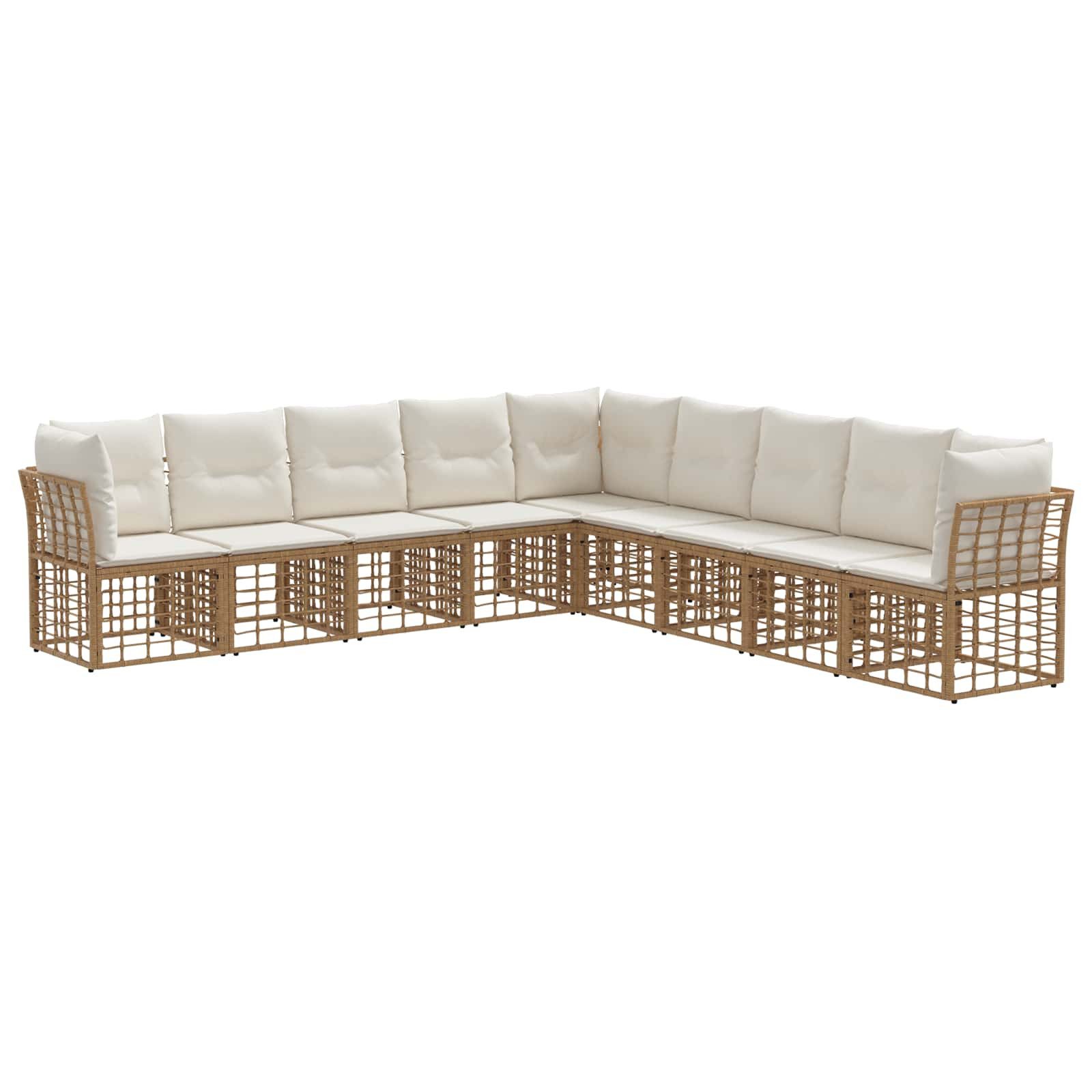 vidaXL Gartenlounge-Set Outdoor-Sofagarnitur mit Kissen 9 pcs Natur Polyester, (9-tlg)