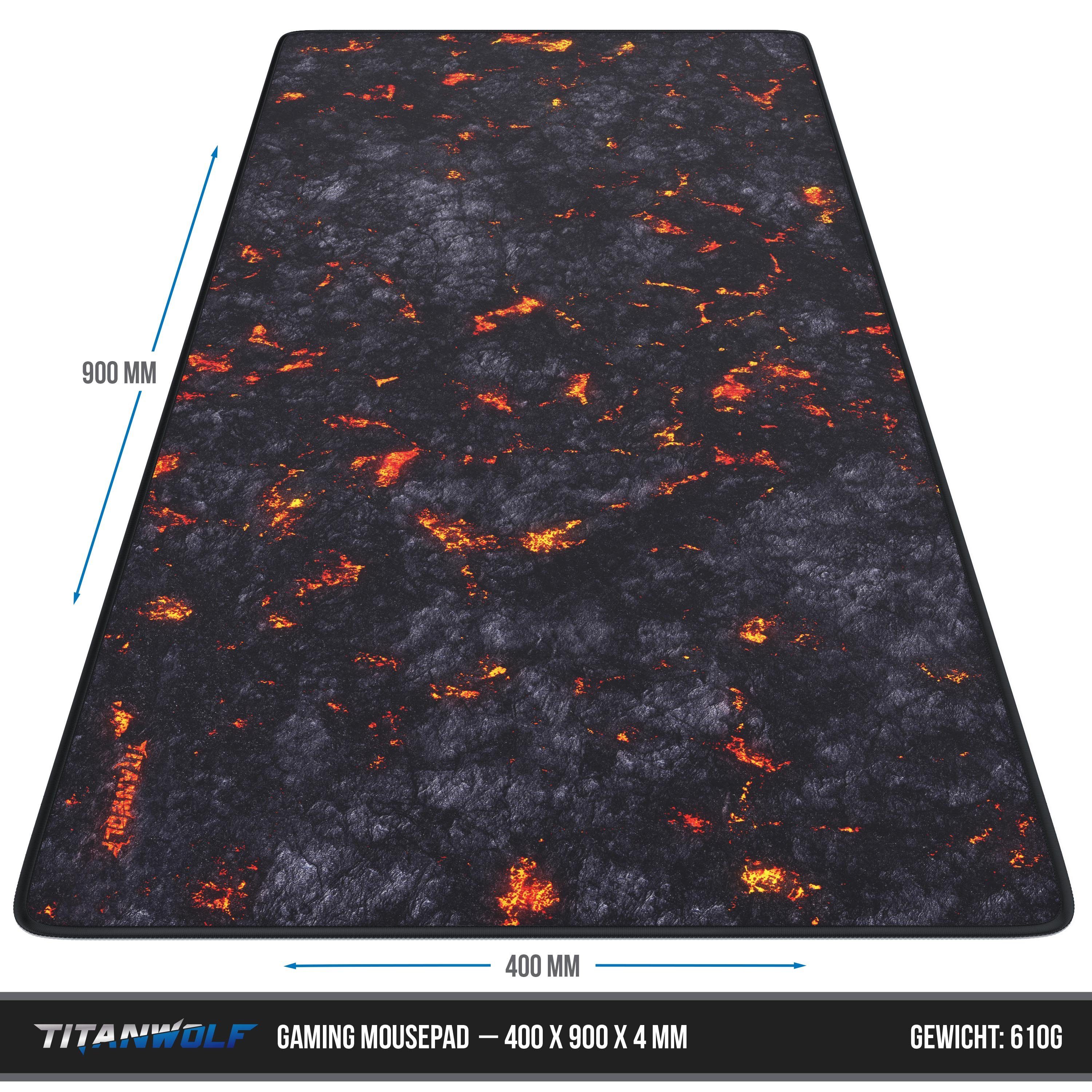 Titanwolf Gaming Mauspad XXL Speed Mousepad 900 x 400 x 3 mm, große Tischunterlage, rutschfest, abwaschbar, Geschwindigkeit & Präzision, Lavamotiv