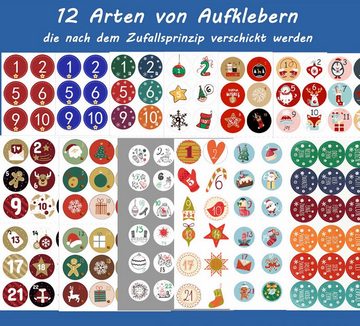 Coonoor Christbaumschmuck Adventskalender DIY Weihnachten Geschenksäckchen Stoffbeutel (24-tlg), 1-24 Zahlenaufkleberetiketten