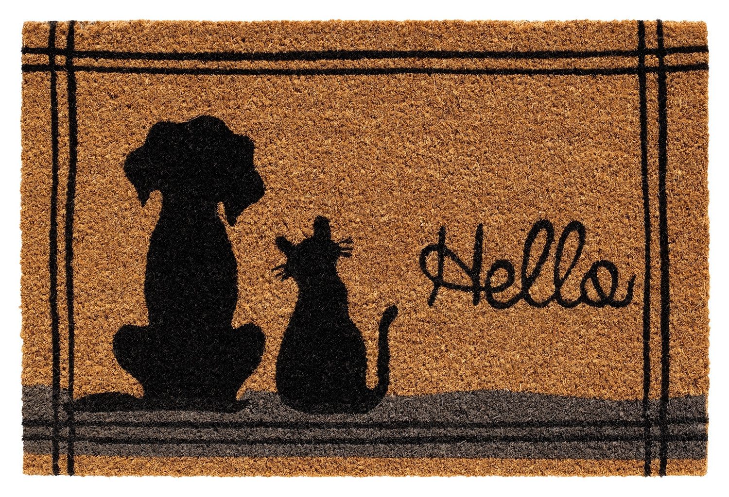 HAMAT Fußmatte E-COCO PRINT, 60 x 40 cm, Braun, Schwarz, Kokos, rechteckig, Höhe: 15 mm, Schriftzug Welcome, mit Bienenmotiven