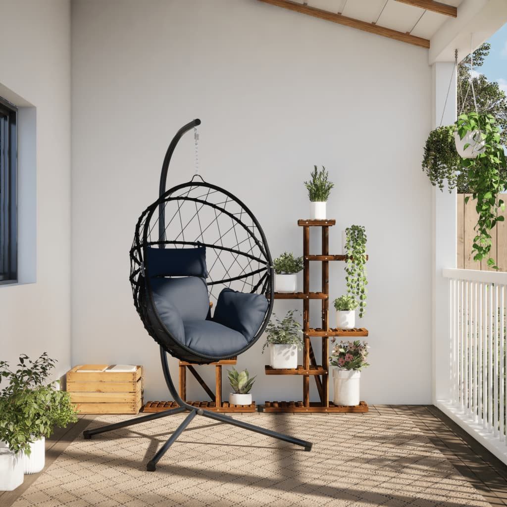 vidaXL Hollywoodschaukel Hängesessel Ei-Design mit Ständer Anthrazit Rattan und Stahl, 1-Sitzer, 1 tlg.