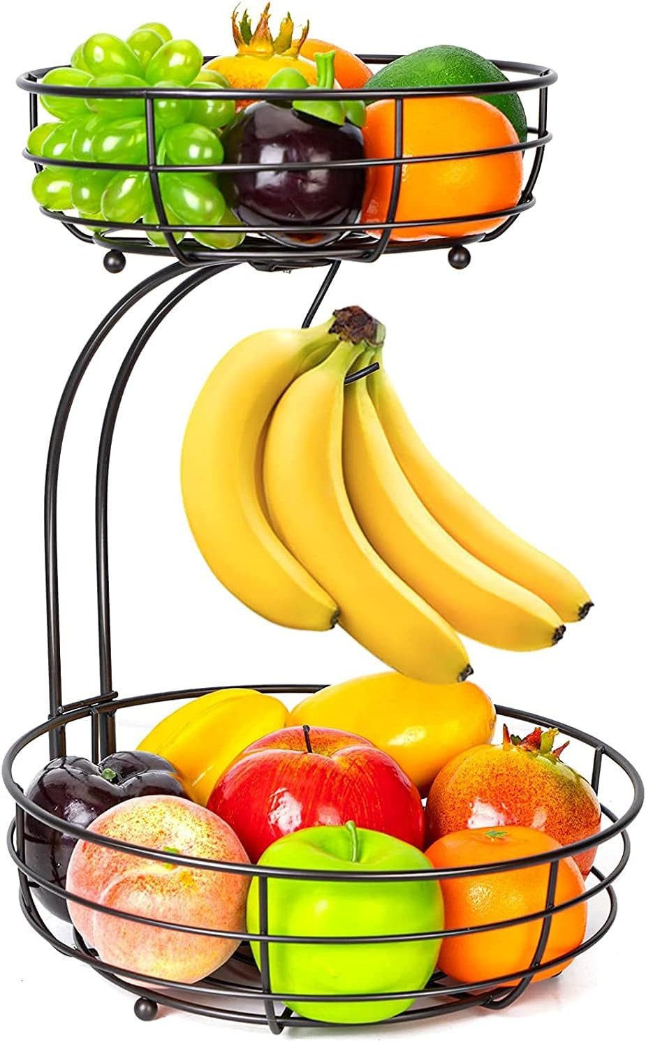 FELIXLEO Obstschale Obstkorb mit Bananenhalter 2 Stöckig Metall Braun, (1-tlg)