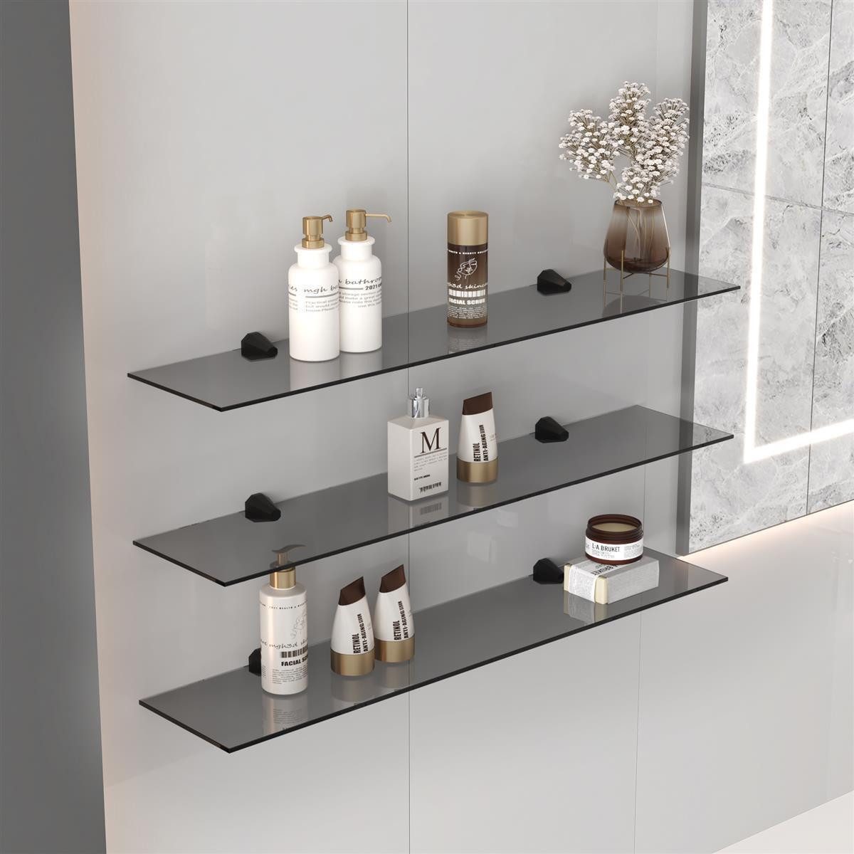 HOOZ Wandregal Glas Wandregal Grauglas - 30 - 100 cm