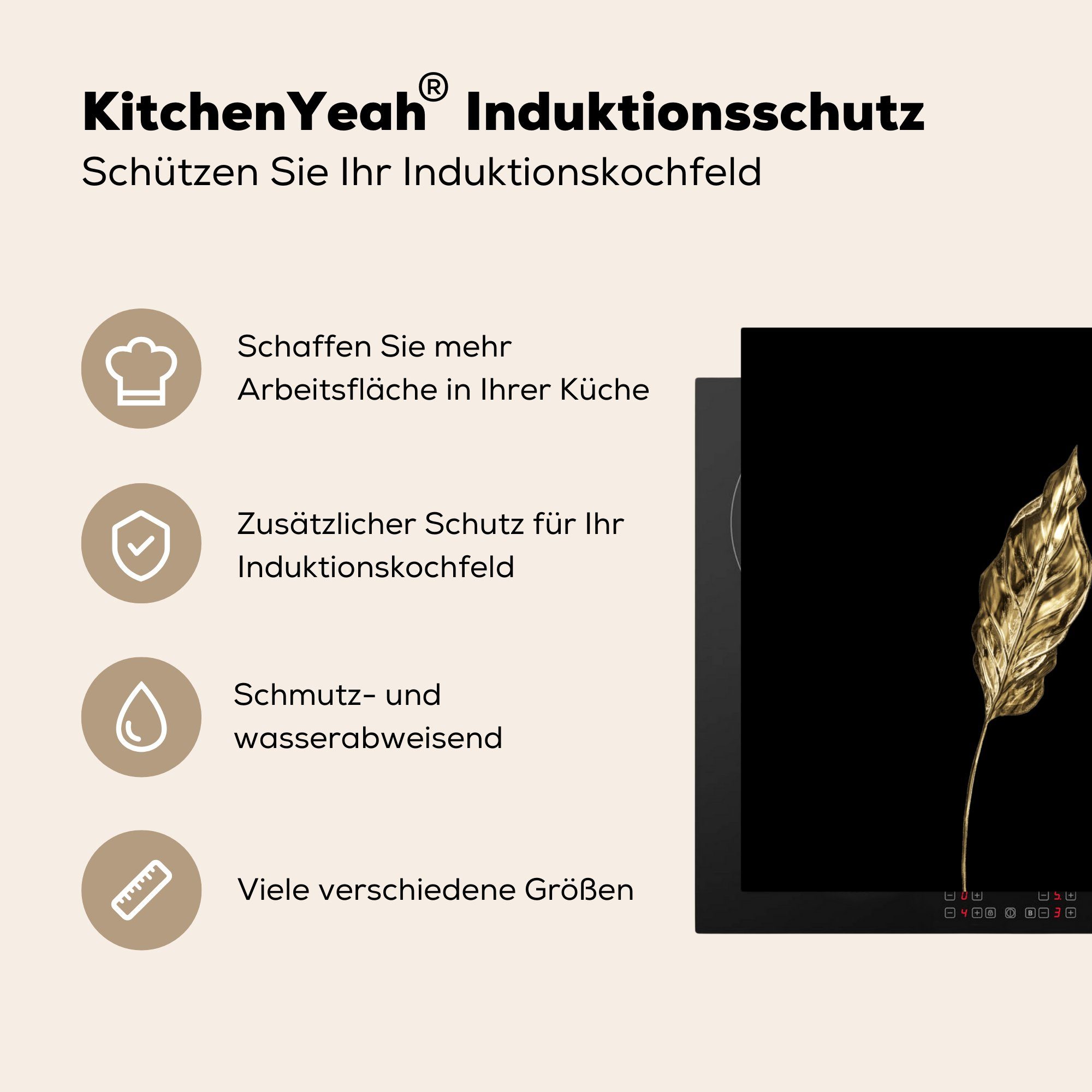 MuchoWow Herdblende-/Abdeckplatte Blatt - Gold cm, Vinyl, tlg), - küche (1 Pflanze, 78x78 Arbeitsplatte für Ceranfeldabdeckung