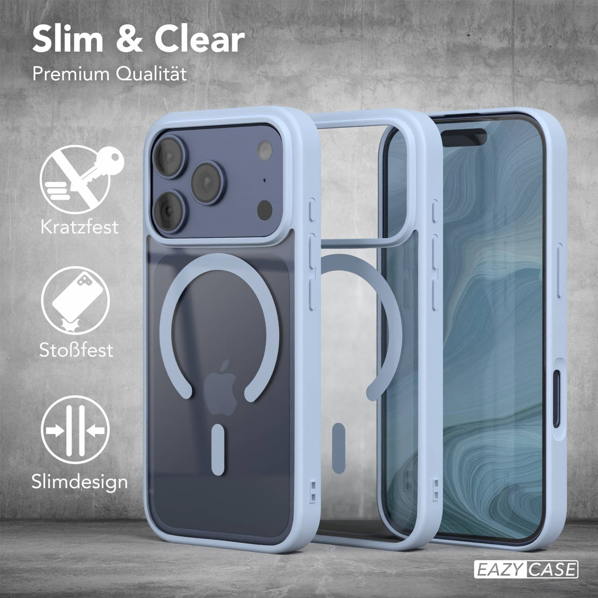 EAZY CASE Handyhülle Transparente Hülle mit MagSafe für iPhone 17 Pro 6,3 Zoll, Softcase, Schutzhülle mit Displayschutz, stoßfest, kratzfest, Hellblau – Bild 5 von 5