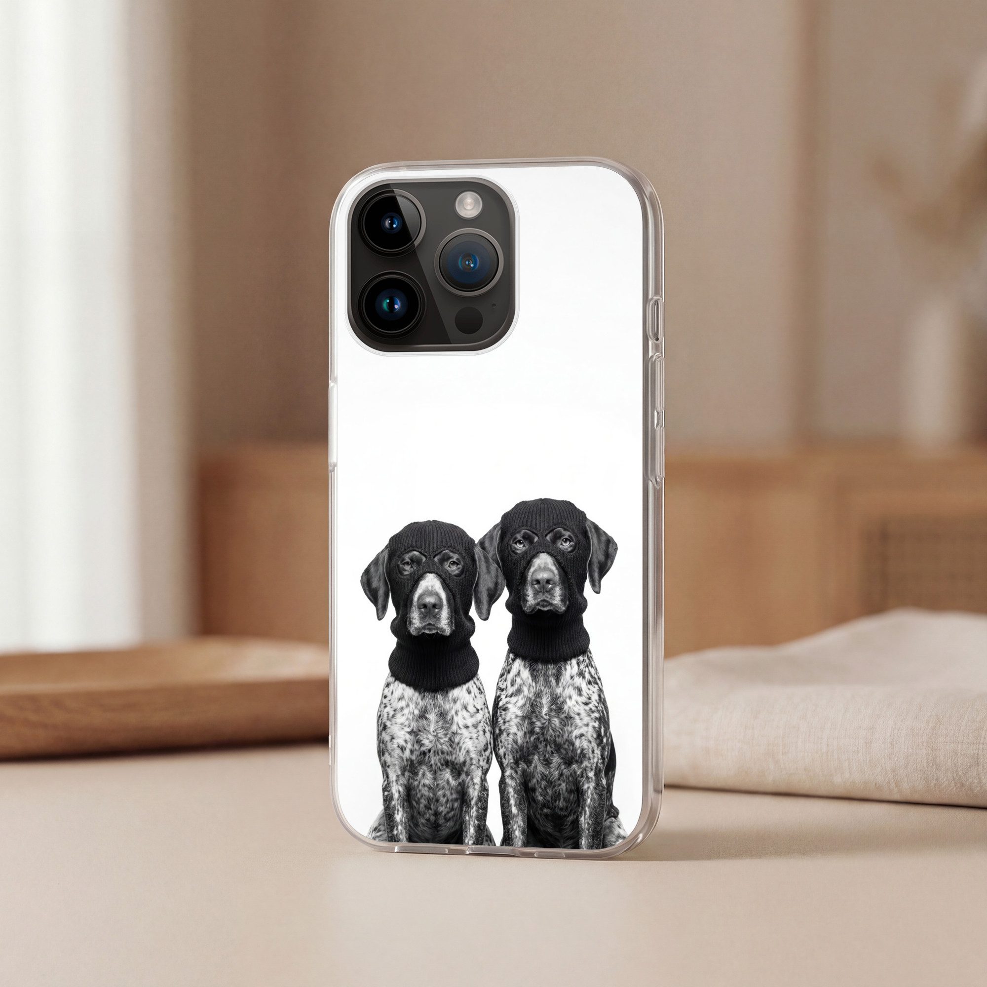 MuchoWow Handyhülle für Apple iPhone 14 Pro Max Hunde - Balaclava - Schwarz - Weiß, Smartphone-Bumper, Print, Handy Schutzhülle Dünn