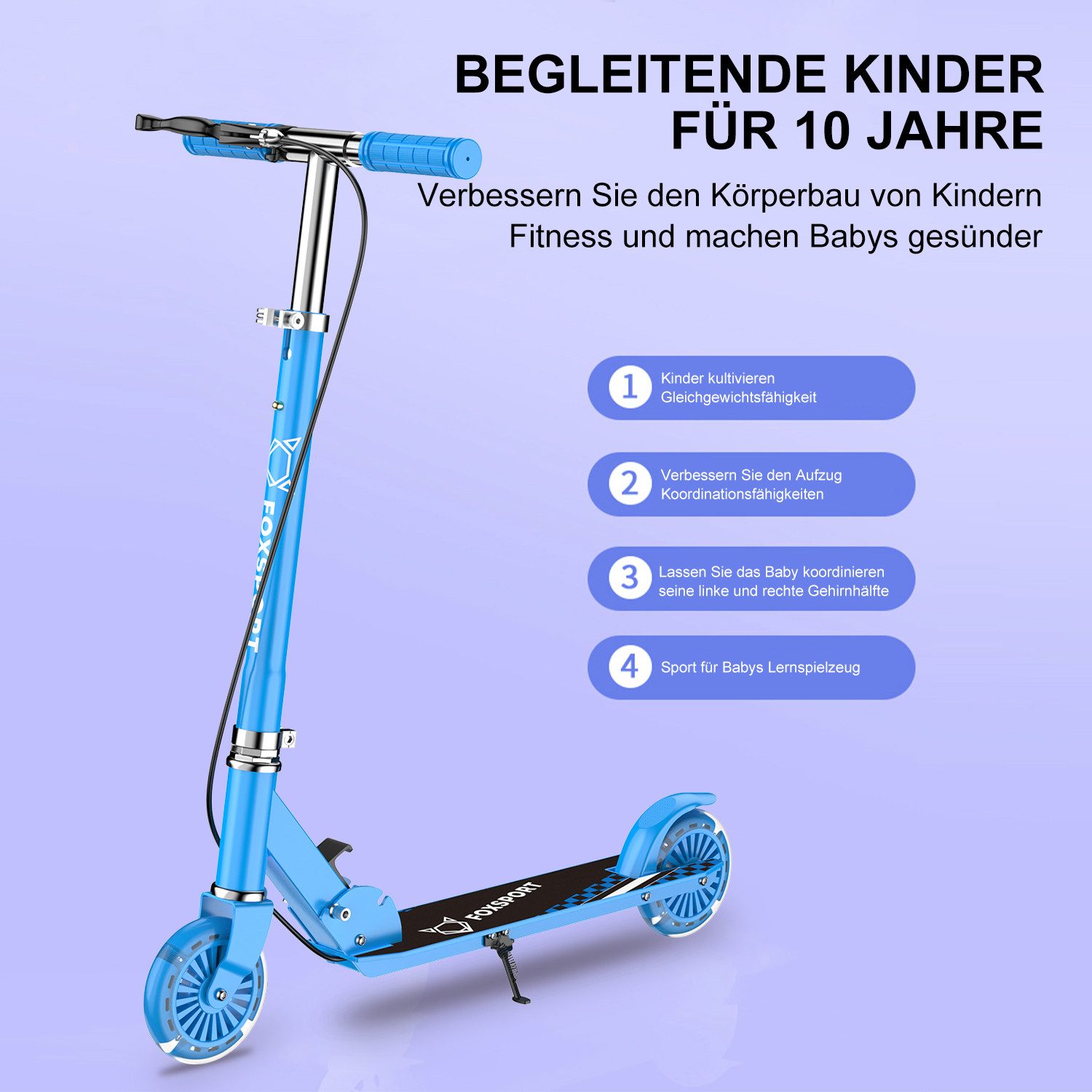 FOXSPORT Cityroller Kick Scooter Faltbarer Kinderoller, 1 km/h, (Set, mit Schutzblechen), klappbar&höhenverstellbar Scooter 4.7 Zoll Räder Maximale 50 kg