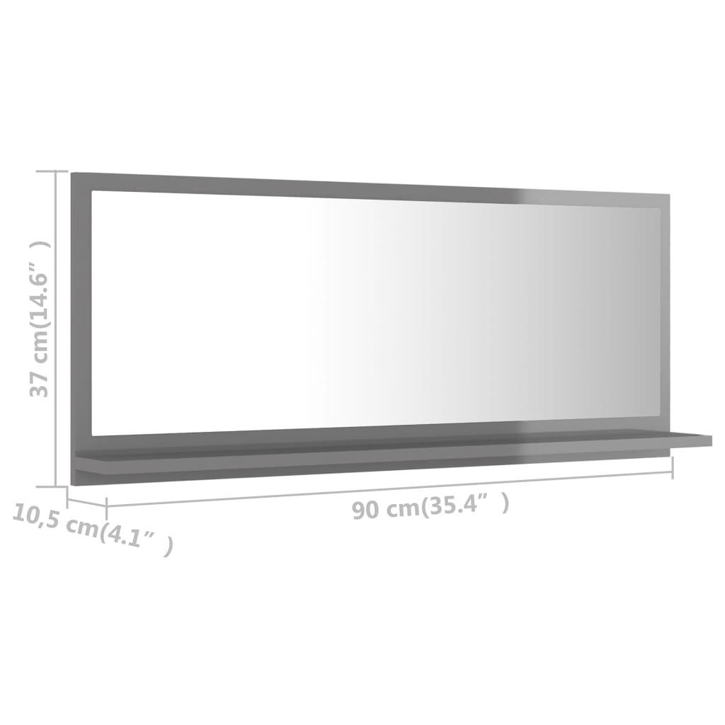 Holzwerkstoff vidaXL Badezimmerspiegelschrank cm (1-St) Hochglanz-Grau Badspiegel 90x10,5x37