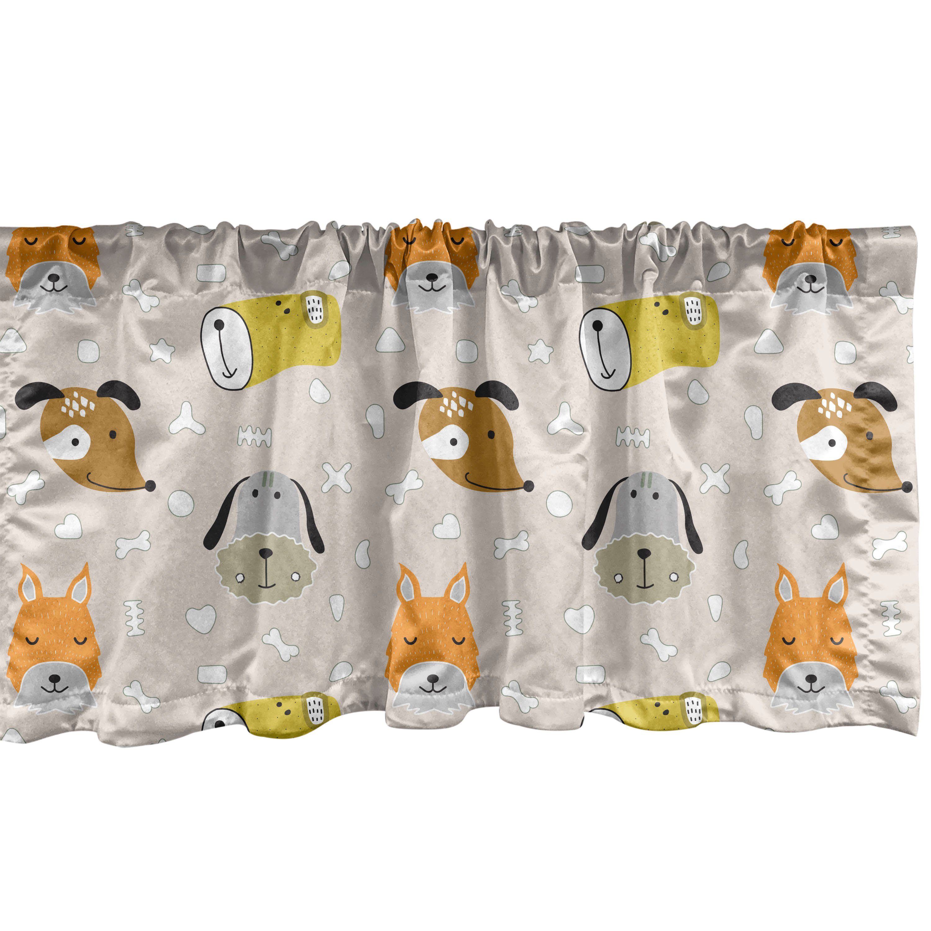 Scheibengardine Vorhang Volant für Küche Schlafzimmer Dekor mit Stangentasche, Abakuhaus, Microfaser, Kindergarten Cartoon-Hund Gesichter