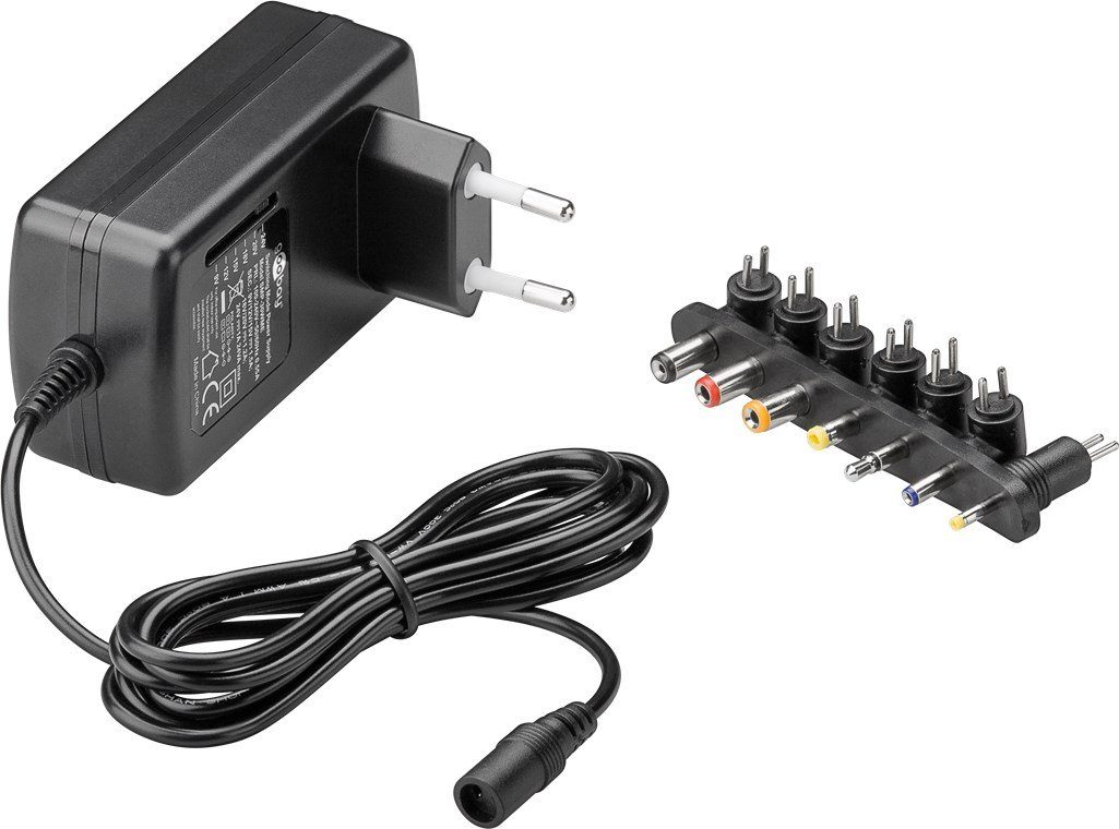 Goobay 9 V - 24 V Universal-Netzteil inkl. 7 DC-Adapter - max. 24 W und 1,5  USB-Ladegerät