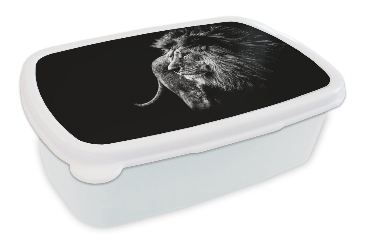 MuchoWow Lunchbox Tiere - Wild - Löwe - Schwarz - Weiß, Kunststoff, (2-tlg), Brotbox für Kinder und Erwachsene, Brotdose, für Jungs und Mädchen | Lunchboxen
