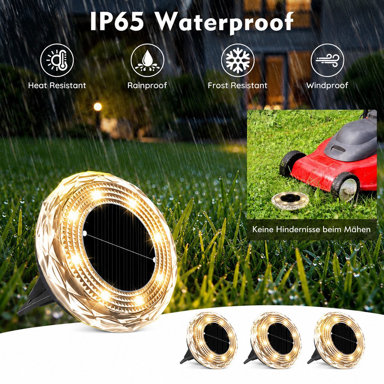 pedete LED Solarleuchte Solar-Bodenstrahler 4 Stück für den Außenbereich LED-Lampen Garten, Solar-Lampe, Bodenleuchte, Gartenstrahler, Tageslichtweiß,Warmweiß,  – Bild 2 von 5