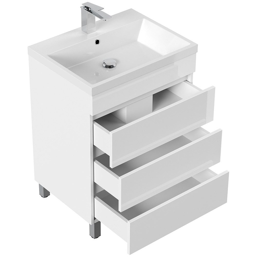 Lomadox FROME-02 freestanding washbasin, white high gloss, 60 cm, 3 drawers