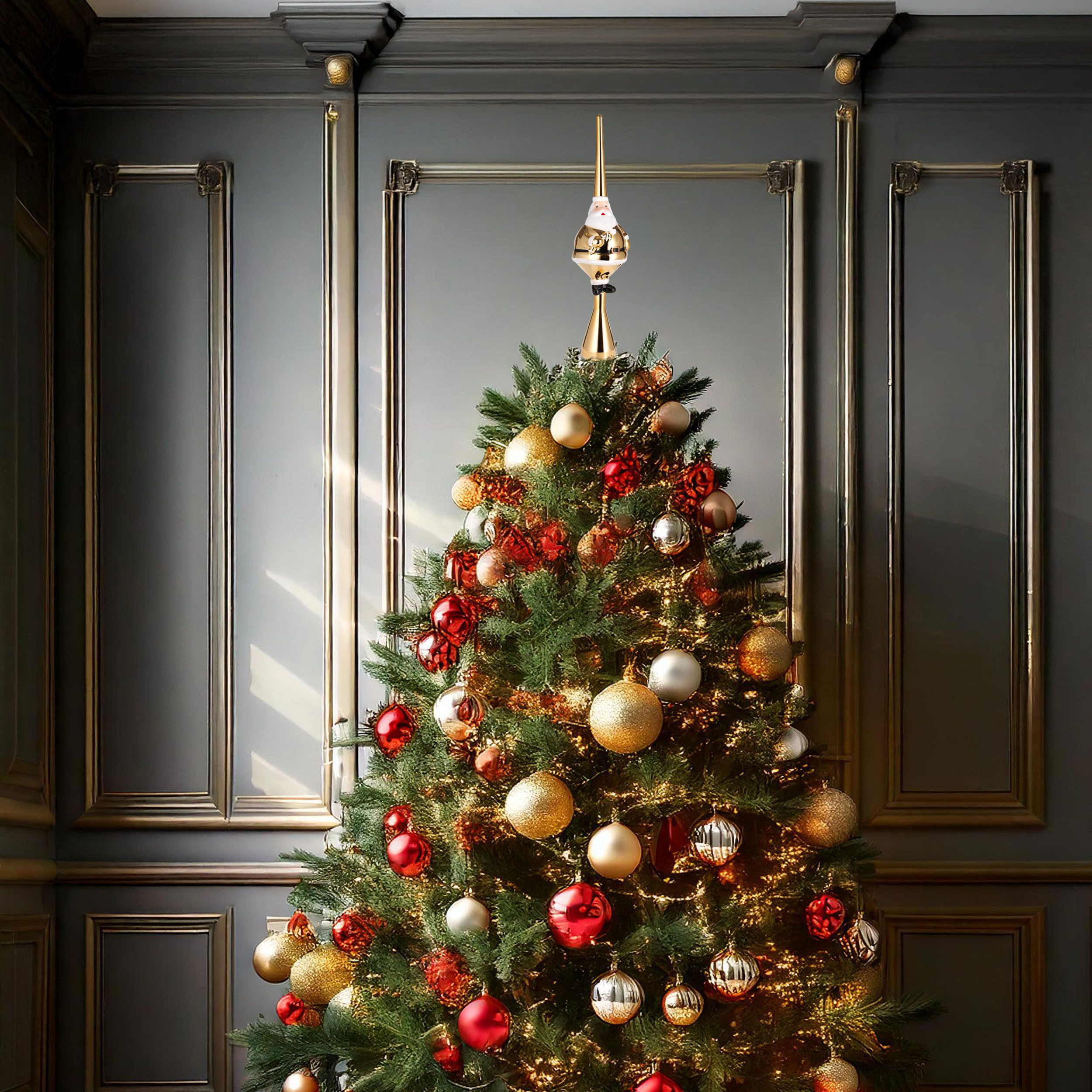 BRUBAKER Christbaumspitze Weihnachtsbaumspitze Dicker Santa - Christbaumspitze glänzend - 35 cm (1-tlg), Baumspitze Weihnachtsmann - Weihnachtsbaum Spitze - Tannenbaum Deko