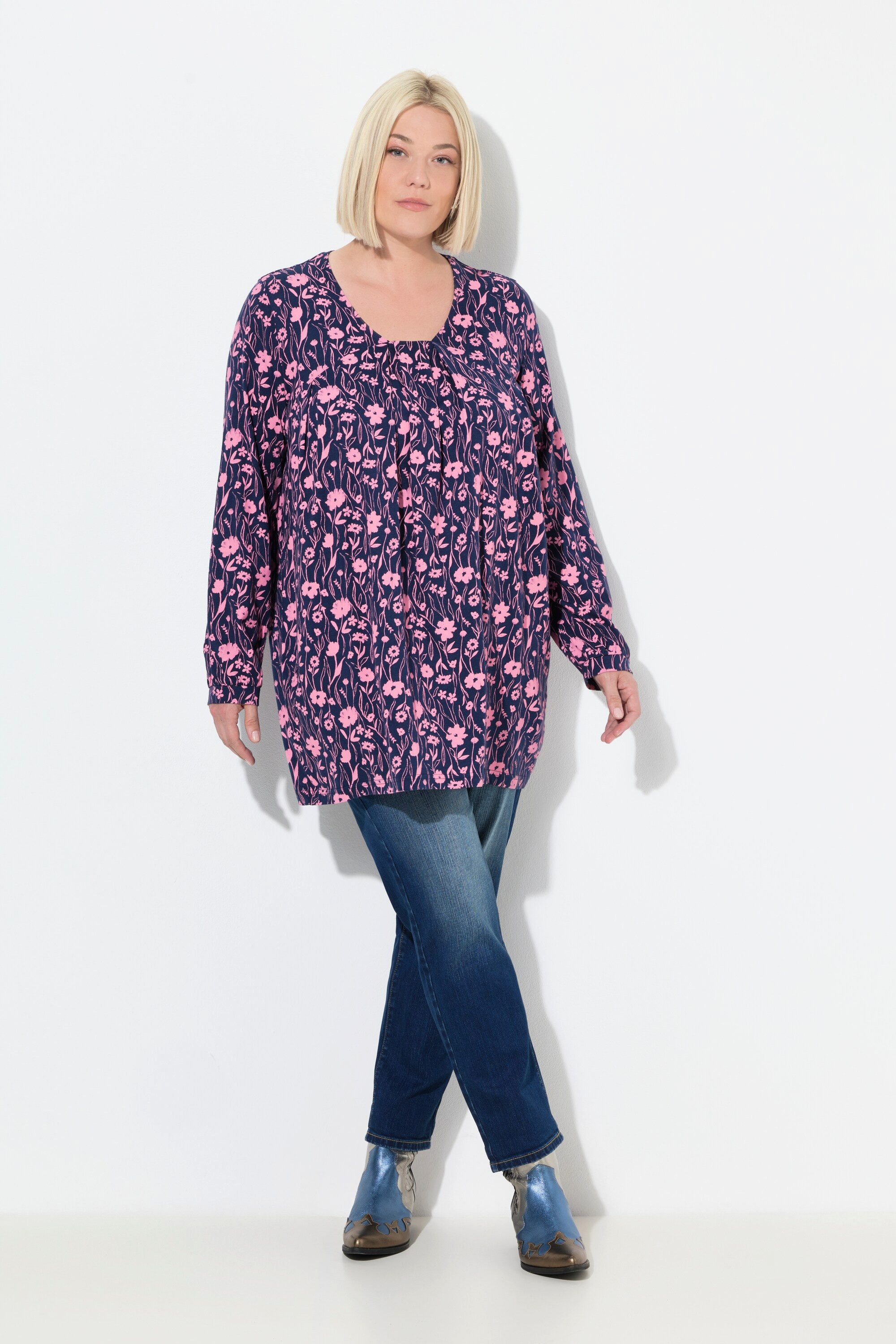 Ulla Popken T-Shirt Shirt Zierfalten A-Linie günstig online kaufen