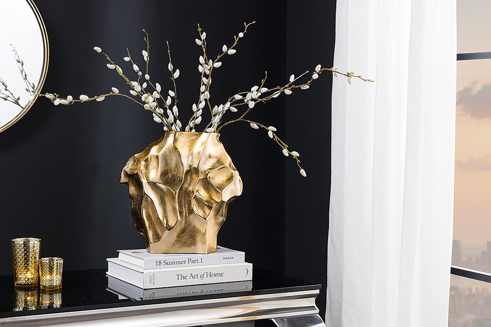 riess-ambiente Dekovase LIQUID 30cm gold · Blumenvase aus Metall für Wohnzimmer & Schlafzimmer (Einzelartikel, 1 St), Tischdeko · handmade · Hammerschlag Design · Accessoire