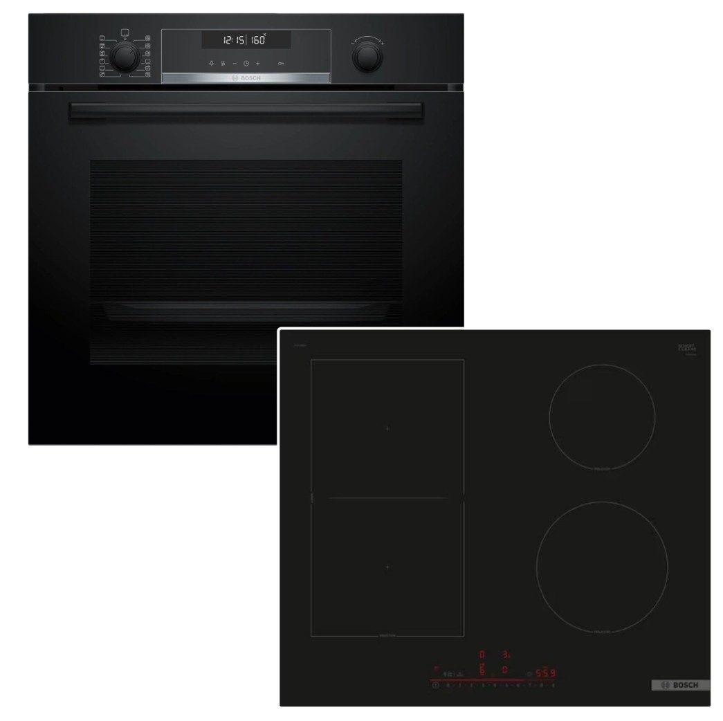 BOSCH Backofen-Set Backofen AirFry Pyrolyse+ Induktionskochfeld Flex Booster HomeConnect, Pyrolyse-Selbstreinigung Hydrolyse