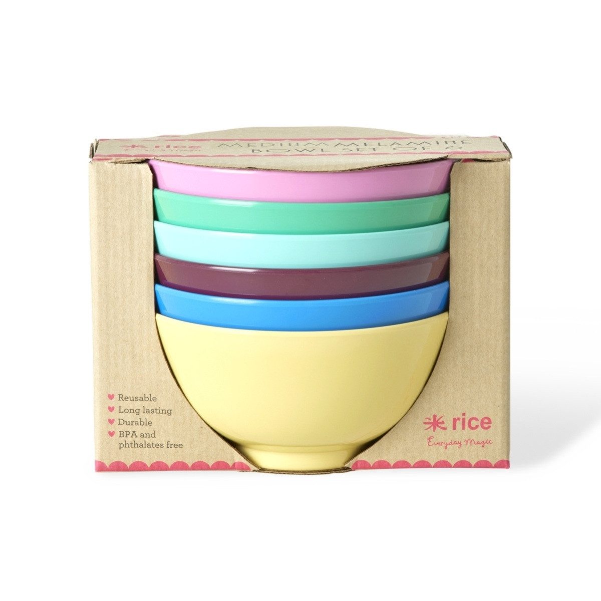rice Schüssel Melamin Schüssel Set 6-teilig in bunten Farben, spülmaschinengeeignet