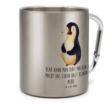 Mr. & Mrs. Panda Tasse Pinguin Diät - Transparent - Geschenk, Edelstahlbecher, Abspecken, fo, Edelstahl, Karabinerhaken