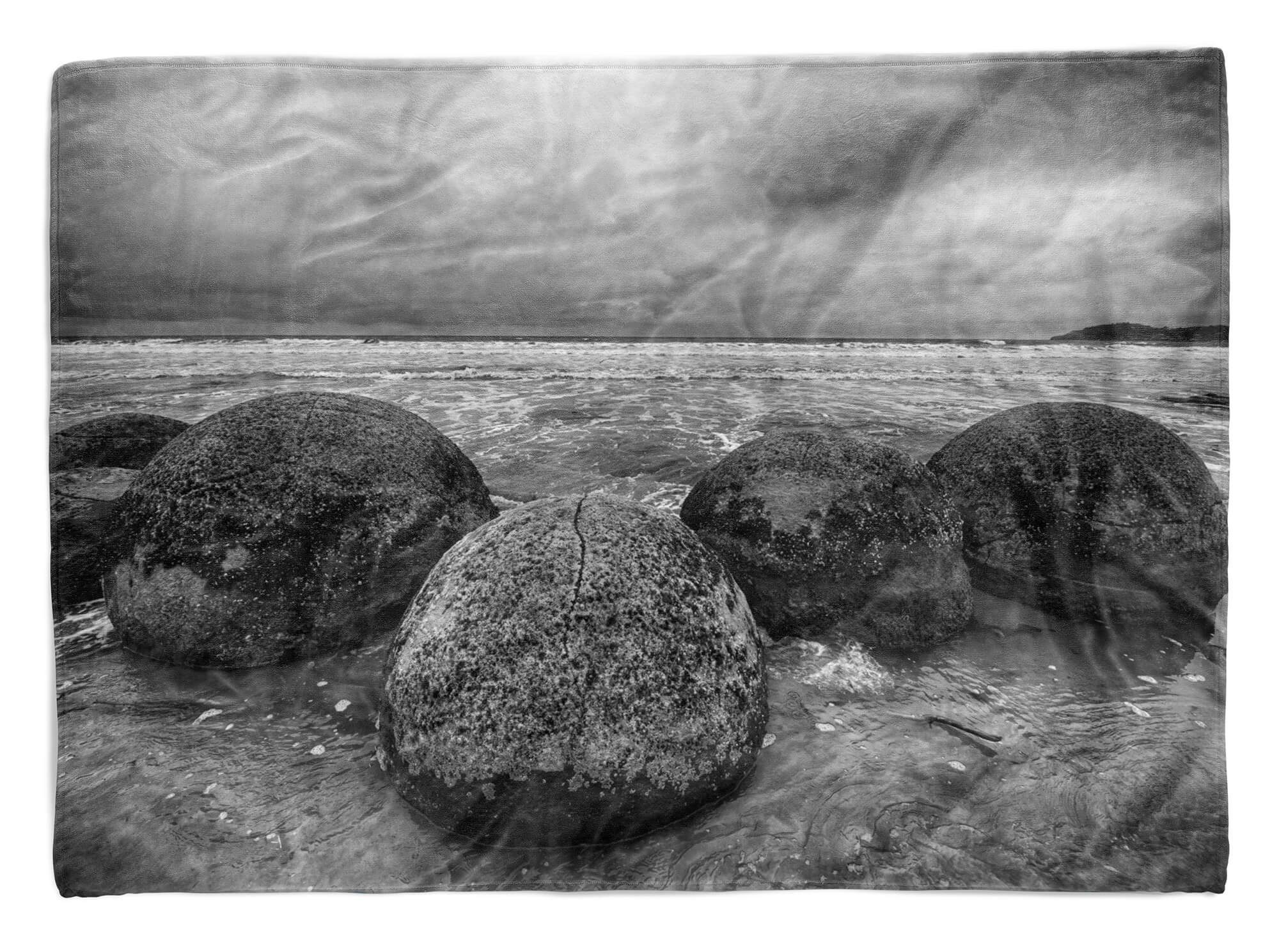 Sinus Art Handtücher Handtuch Strandhandtuch Saunatuch Kuscheldecke mit Fotomotiv Runde Steine Meer, Baumwolle-Polyester-Mix (1-St), Handtuch