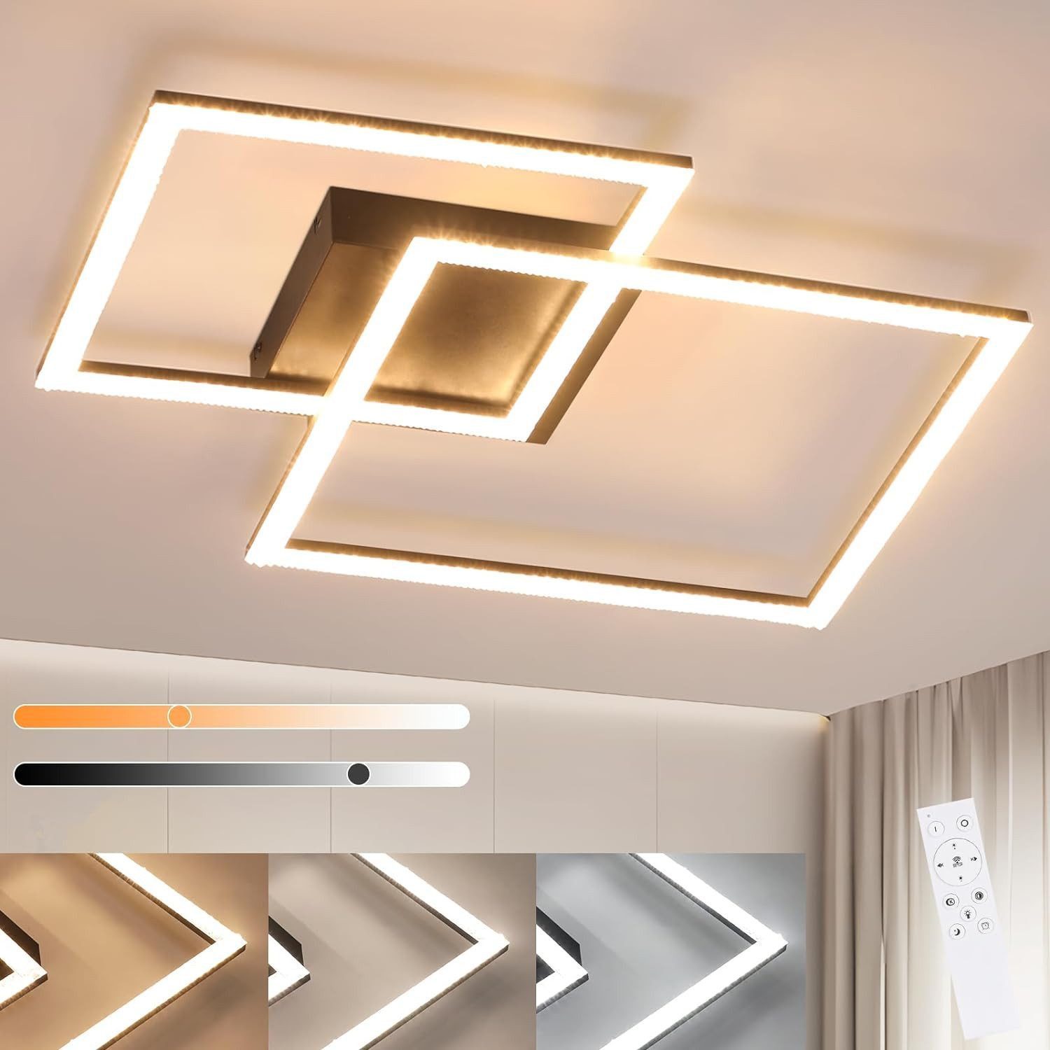 Nettlife LED Deckenleuchte Wohnzimmer Dimmbar mit Fernbedienung Modern 52/54W Kristall, LED fest integriert, Warmweiß Neutralweiß Kaltweiß, Schlafzimmer Küche Flur Esszimmer