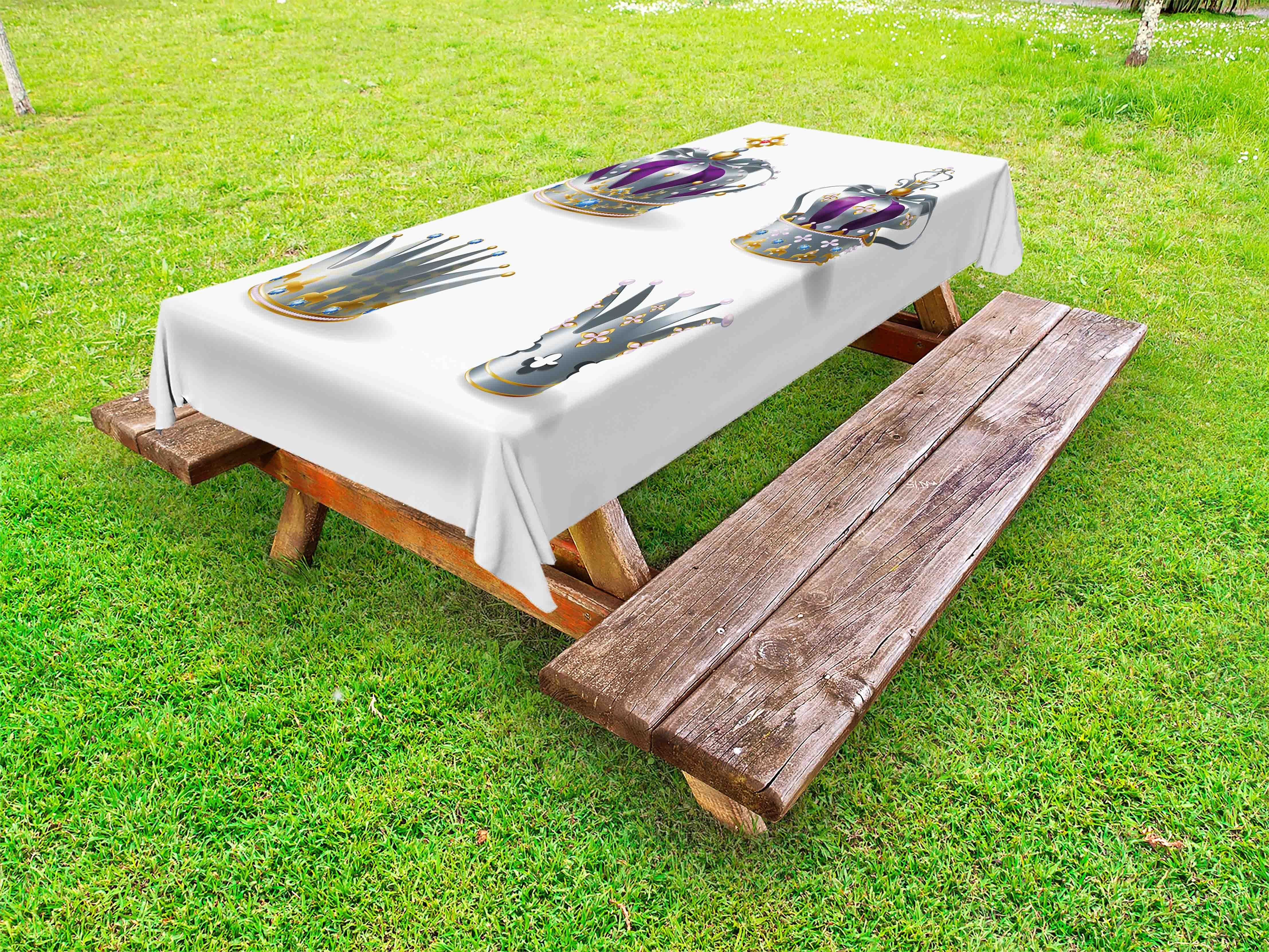 Abakuhaus Tischdecke dekorative waschbare Picknick-Tischdecke, Krone Detaillierte Verzierungen, die entlang Gems