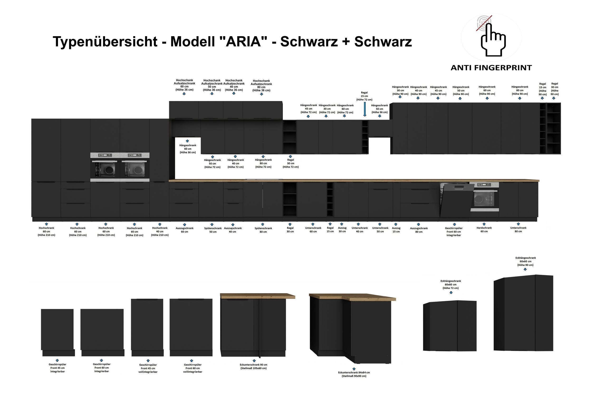Küchen-Preisbombe Unterschrank 40 cm Küche ARIA Schwarz ultra matt Anti Fingerprint Küchenzeile – Bild 5 von 5
