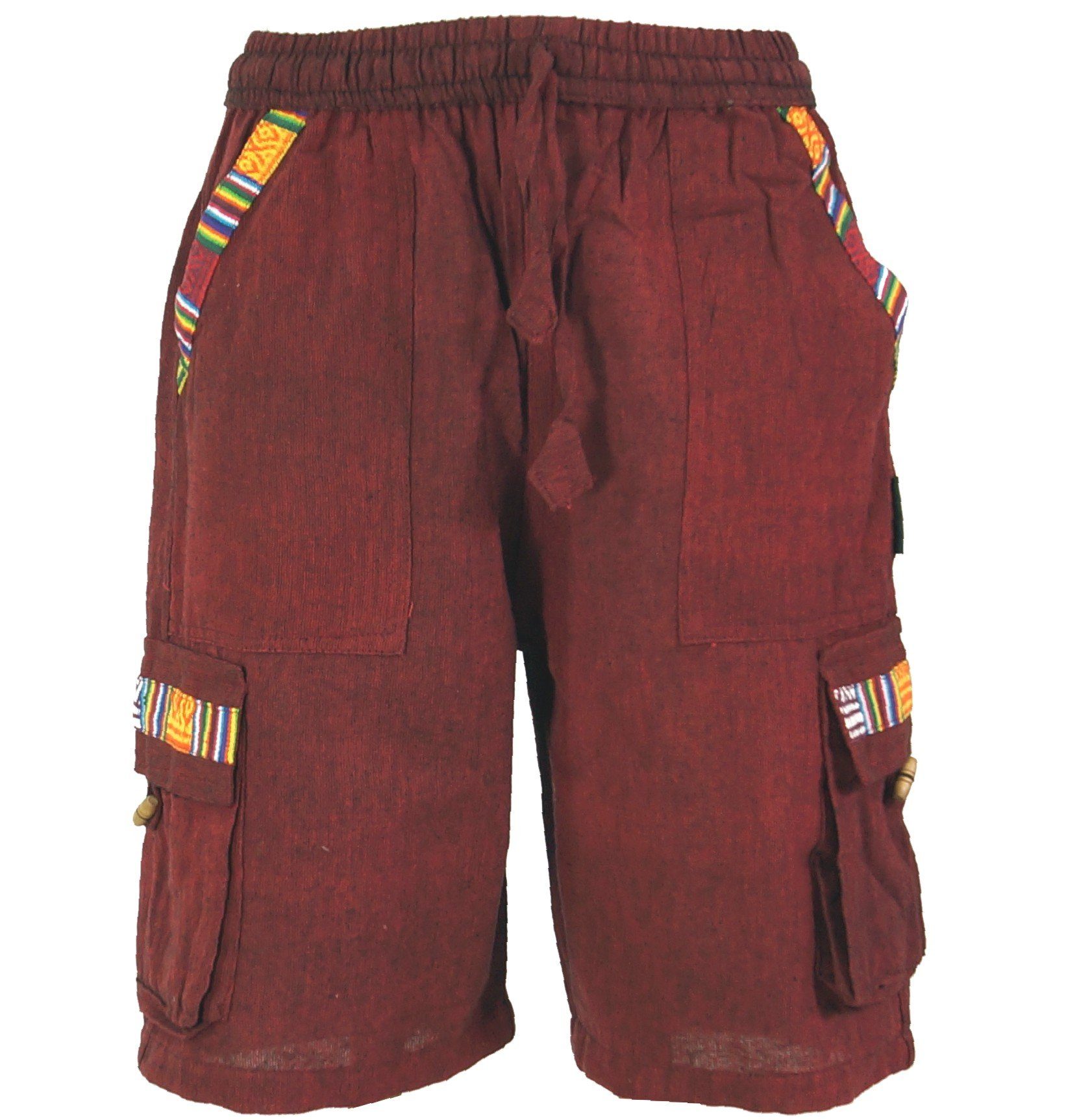 Guru-Shop Relaxhose Ethno Yogashorts im Goastyle - weinrot Hippie, Ethno Style, alternative Bekleidung