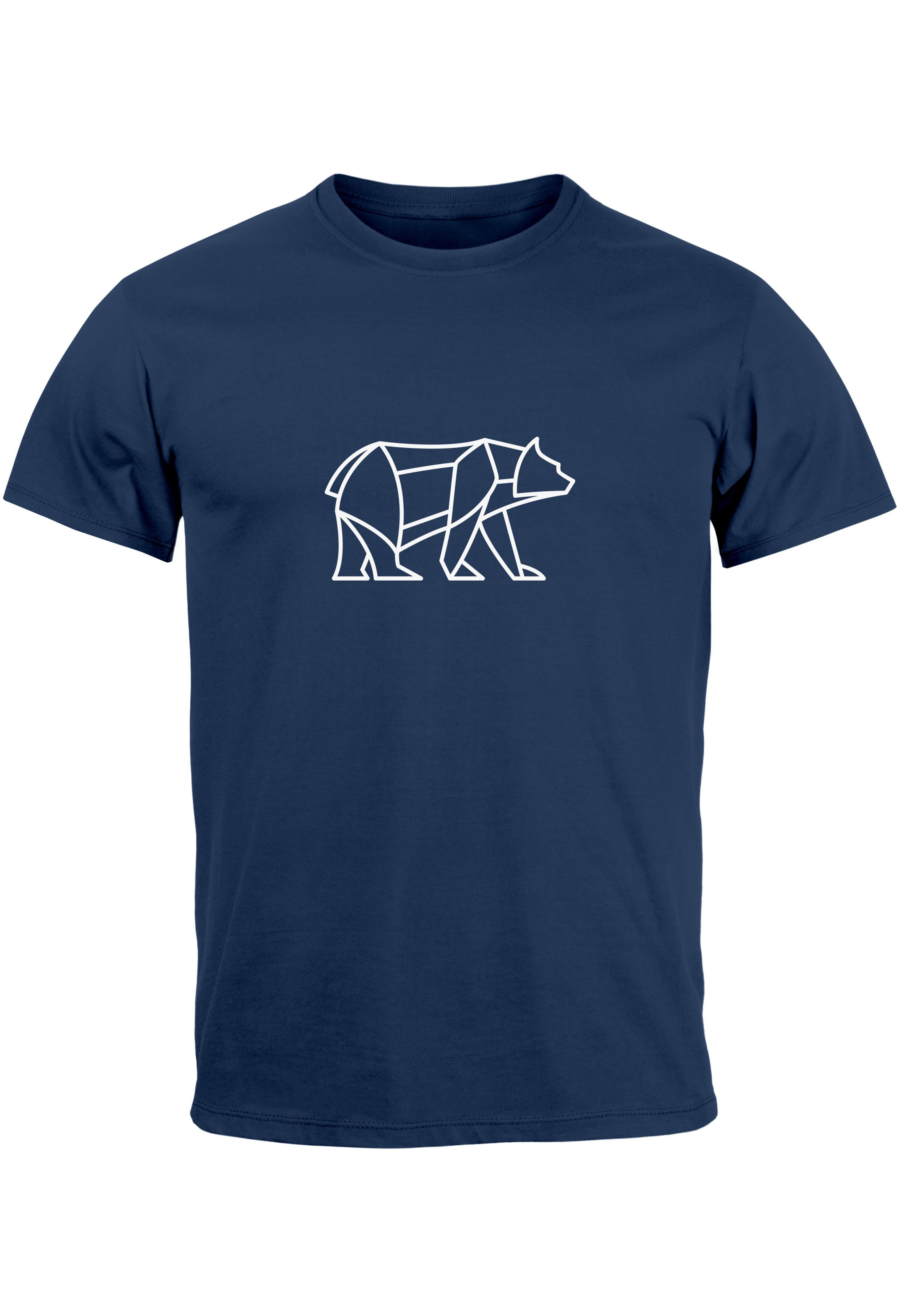 Neverless Print-Shirt Herren T-Shirt Polygon Design Print Bär Bear Tiermotiv Outdoor Fashion mit Print Polygon 2 navy