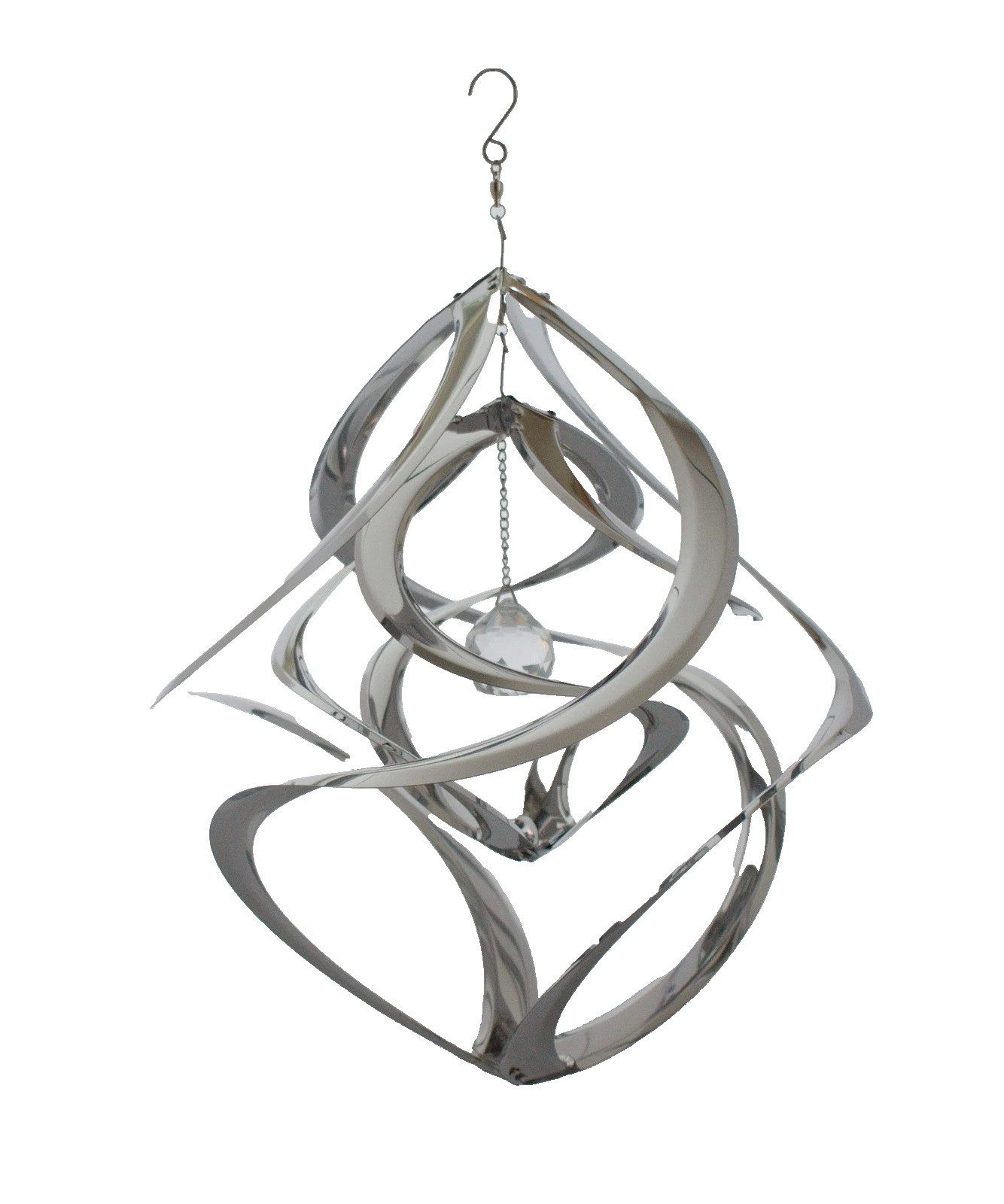 Kaufhaus le petit Windspiel Deko Windspiel doppel Hurrikan Kugel Edelstahl Rostfrei Windrad 44cm, Wind Dancer Twister Handarbeit Wetterfest Frostfest UV-Beständig