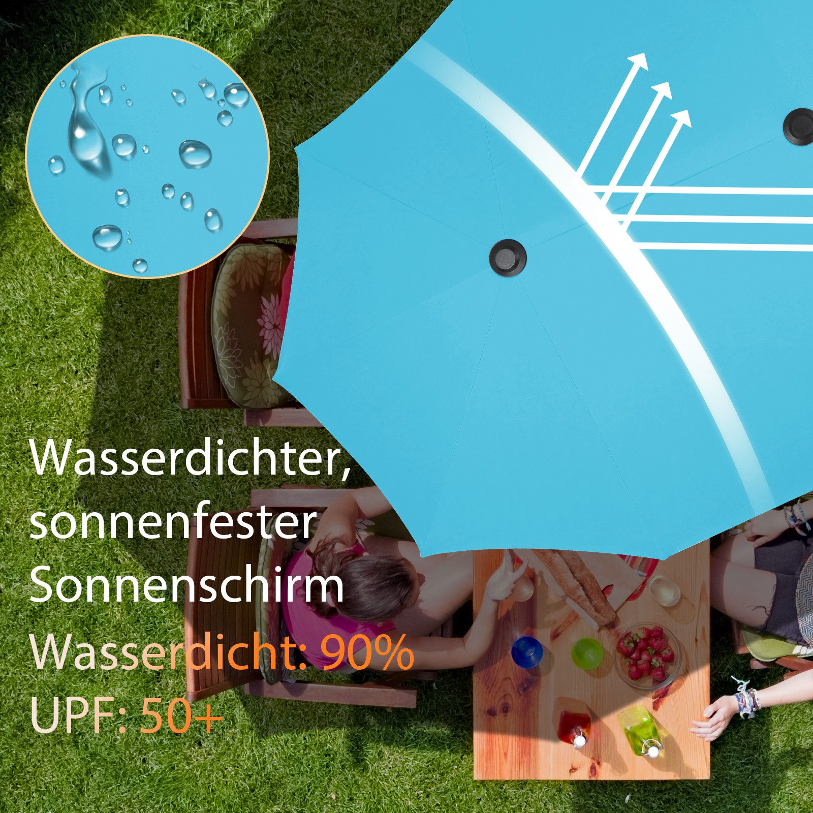 Puluomis Sonnenschirm Balkonschirm ohne Ständer Strandschirm Gartenschirm UPF 50+ mit Kurbel, LxB: 400x200 cm, Sommer, wasswedicht grau/beige