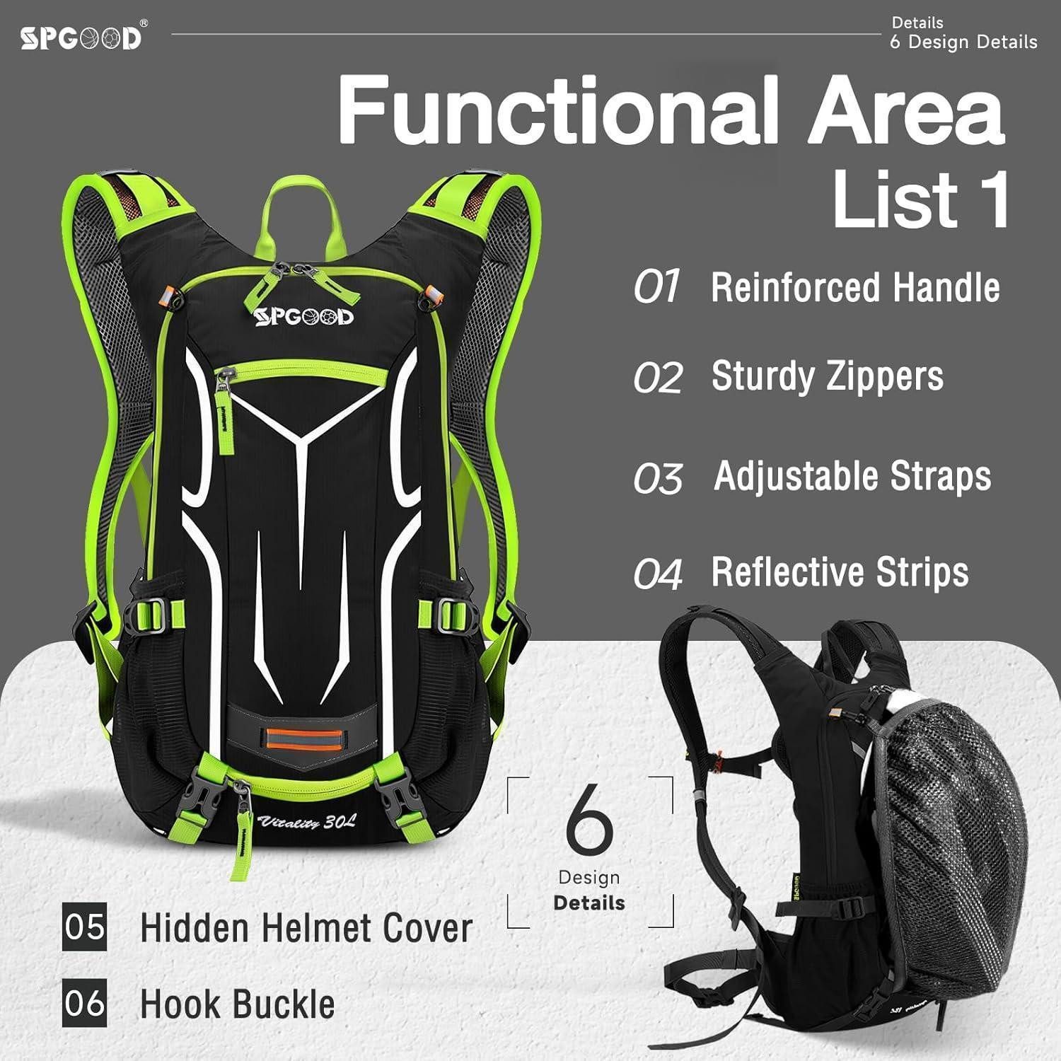 LuxusKollektion Fahrradrucksack Fahrradrucksack 25L 30L wasserdicht Helmabdeckung MTB Grün Schwarz 20L