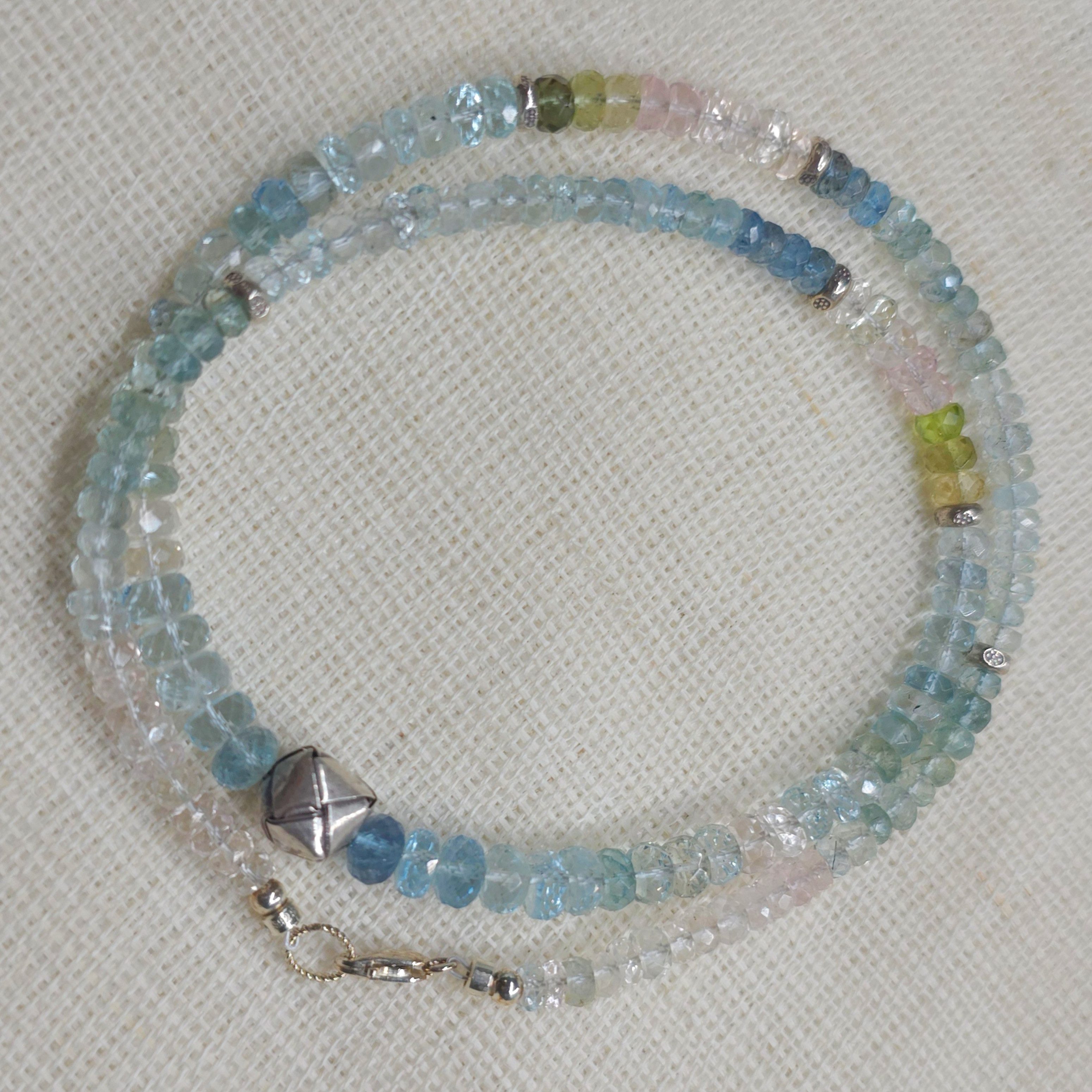 GOLDEN Collier Silber Aquamarin Halskette, blau Beryll Collier, Edelstein Perlenkette